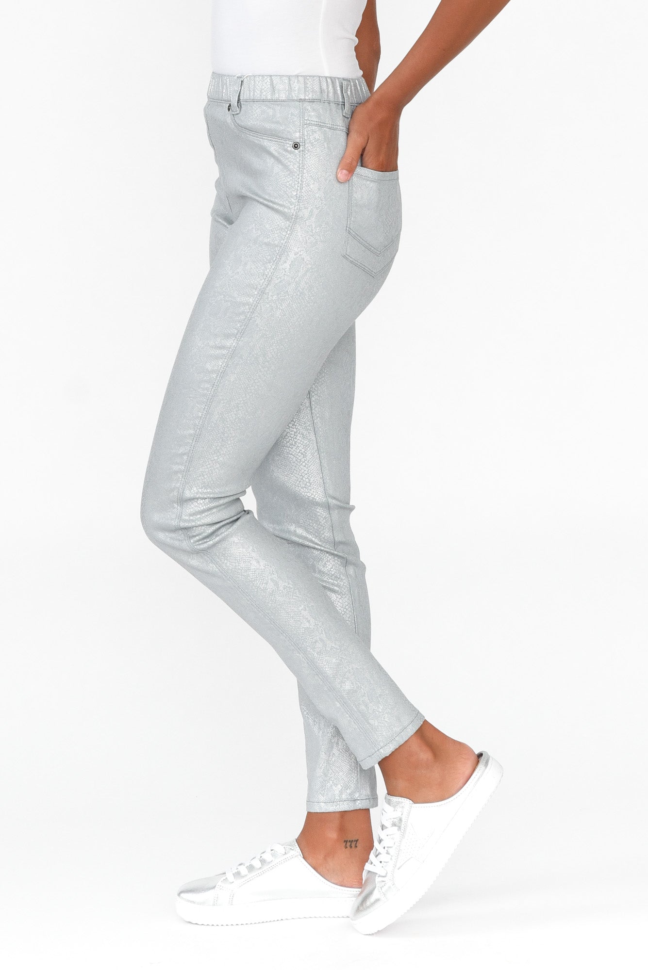 Bonita Silver Animal Foil Stretch Pant