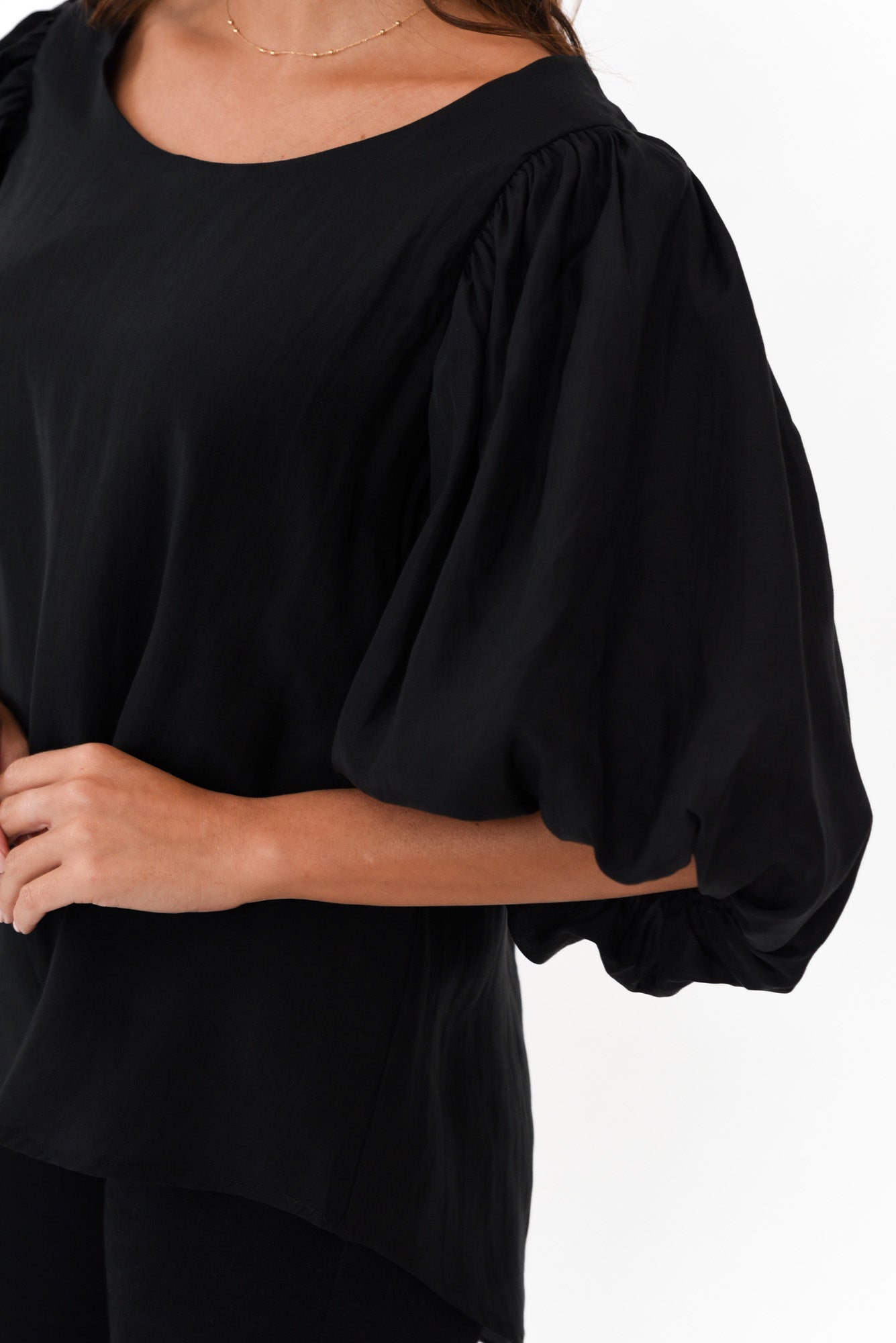 Gallagher Black Cotton Puff Sleeve Top