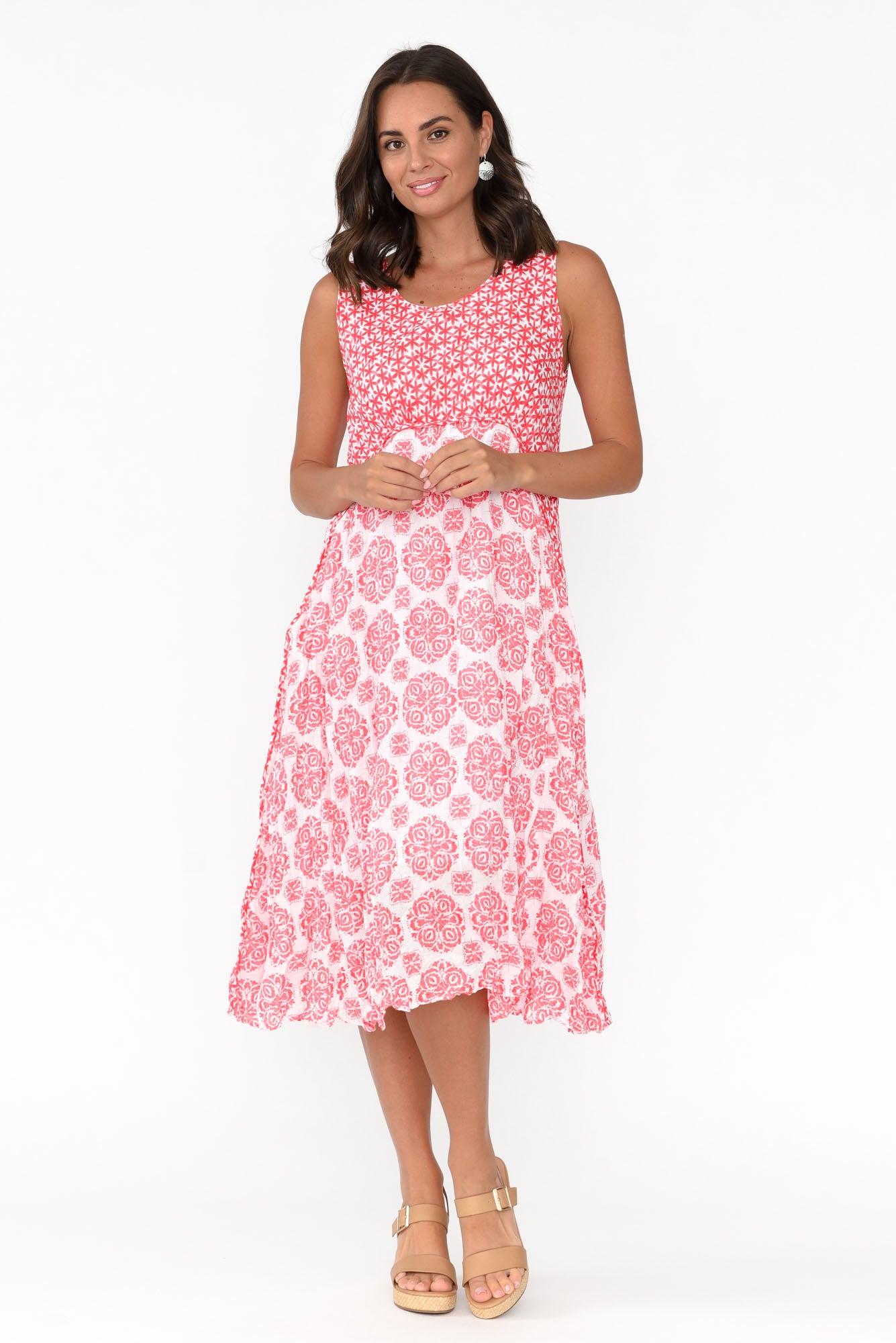 Jolie Red Fiesta Crinkle Cotton Dress