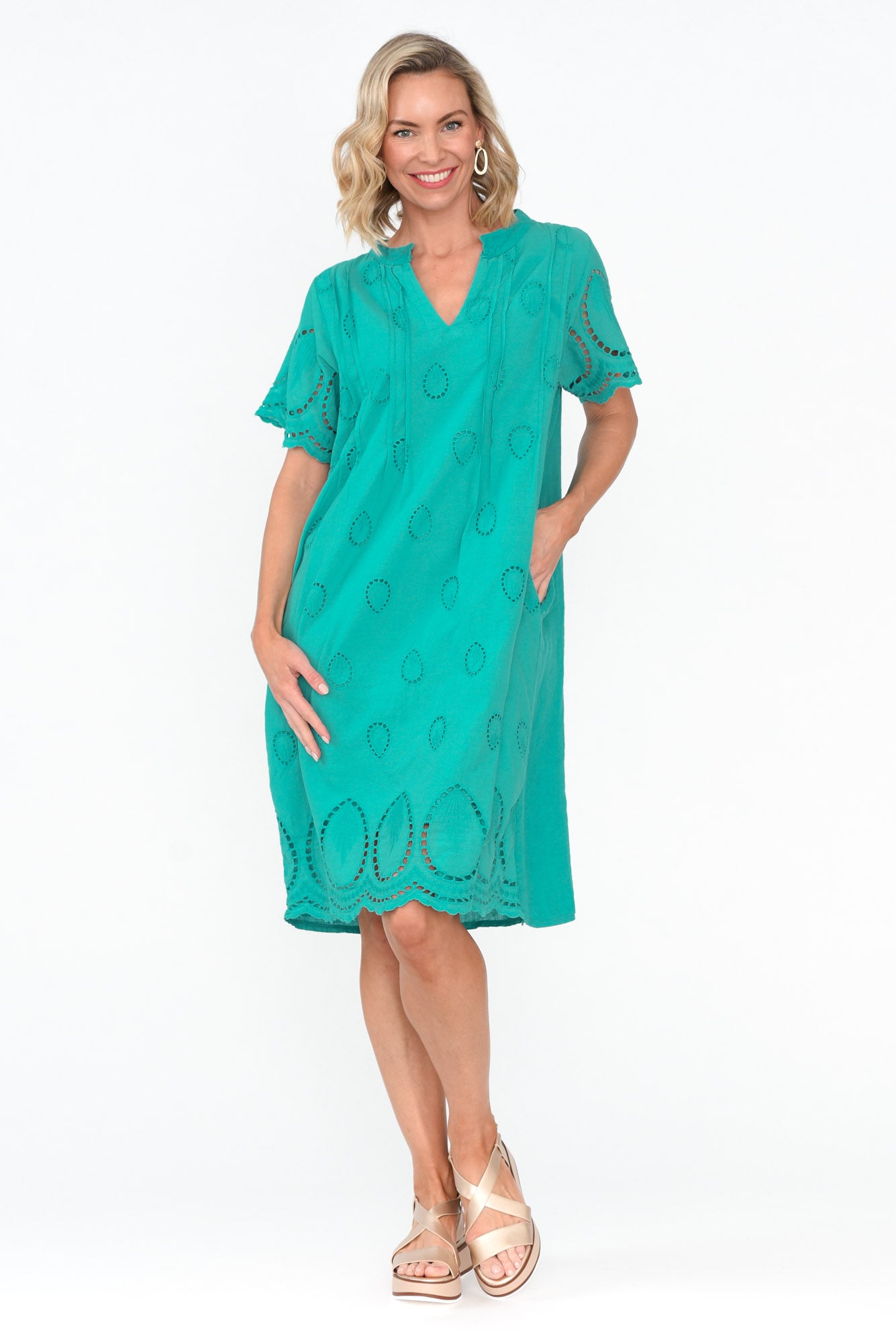 Ellory Turquoise Linen Cotton Pocket Dress