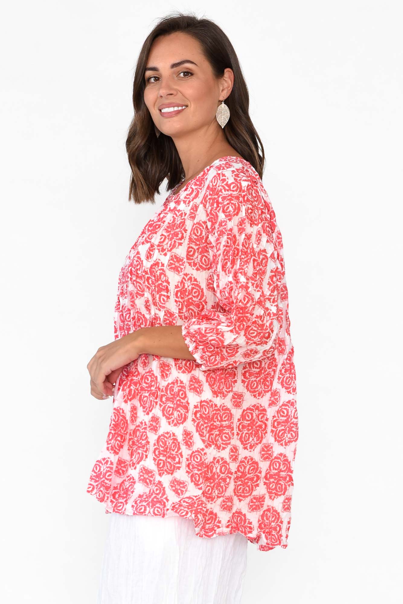Selma Red Fiesta Crinkle Cotton Top