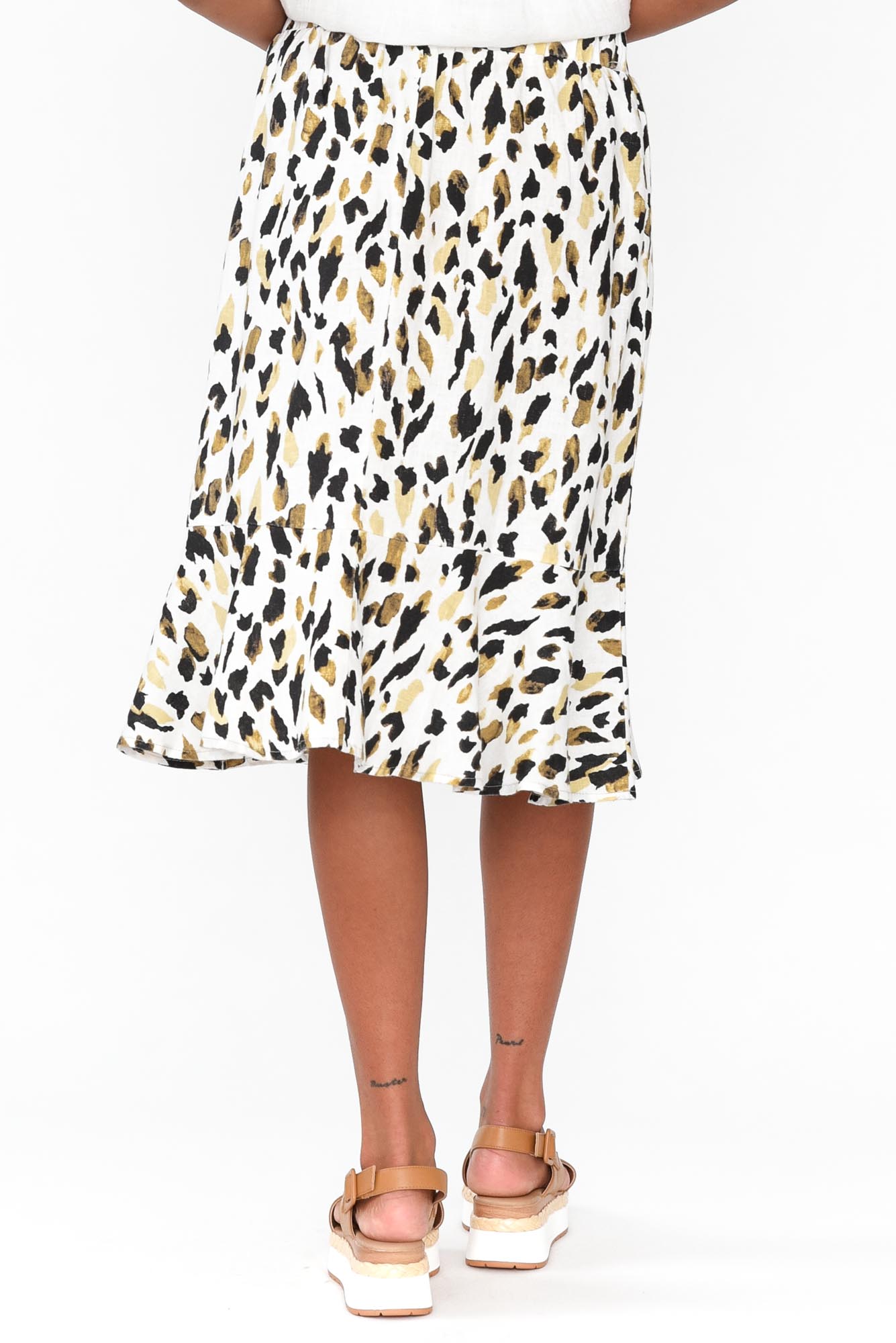 Lacey Animal Linen Frill Hem Skirt