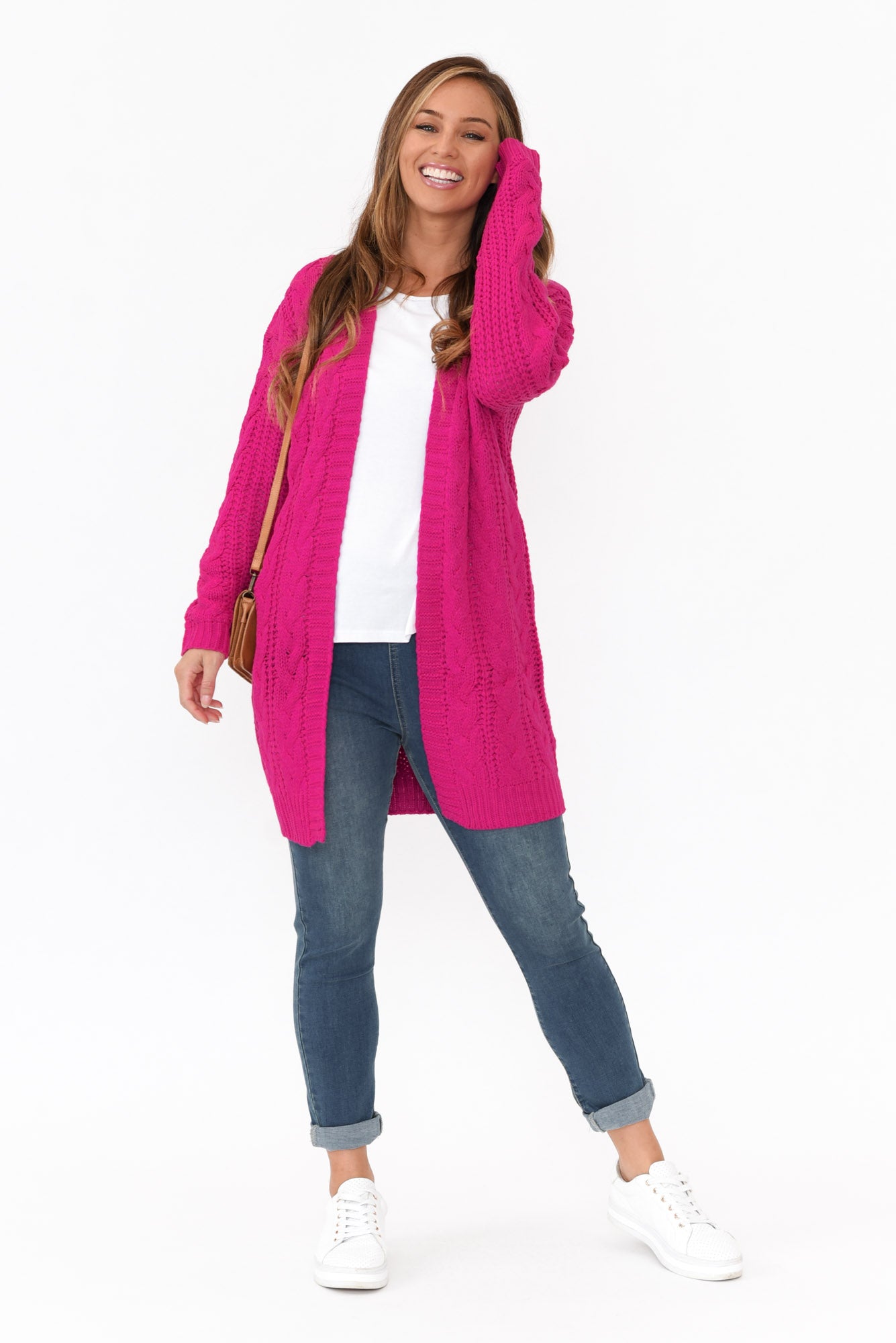 Sutton Hot Pink Cable Knit Cardigan