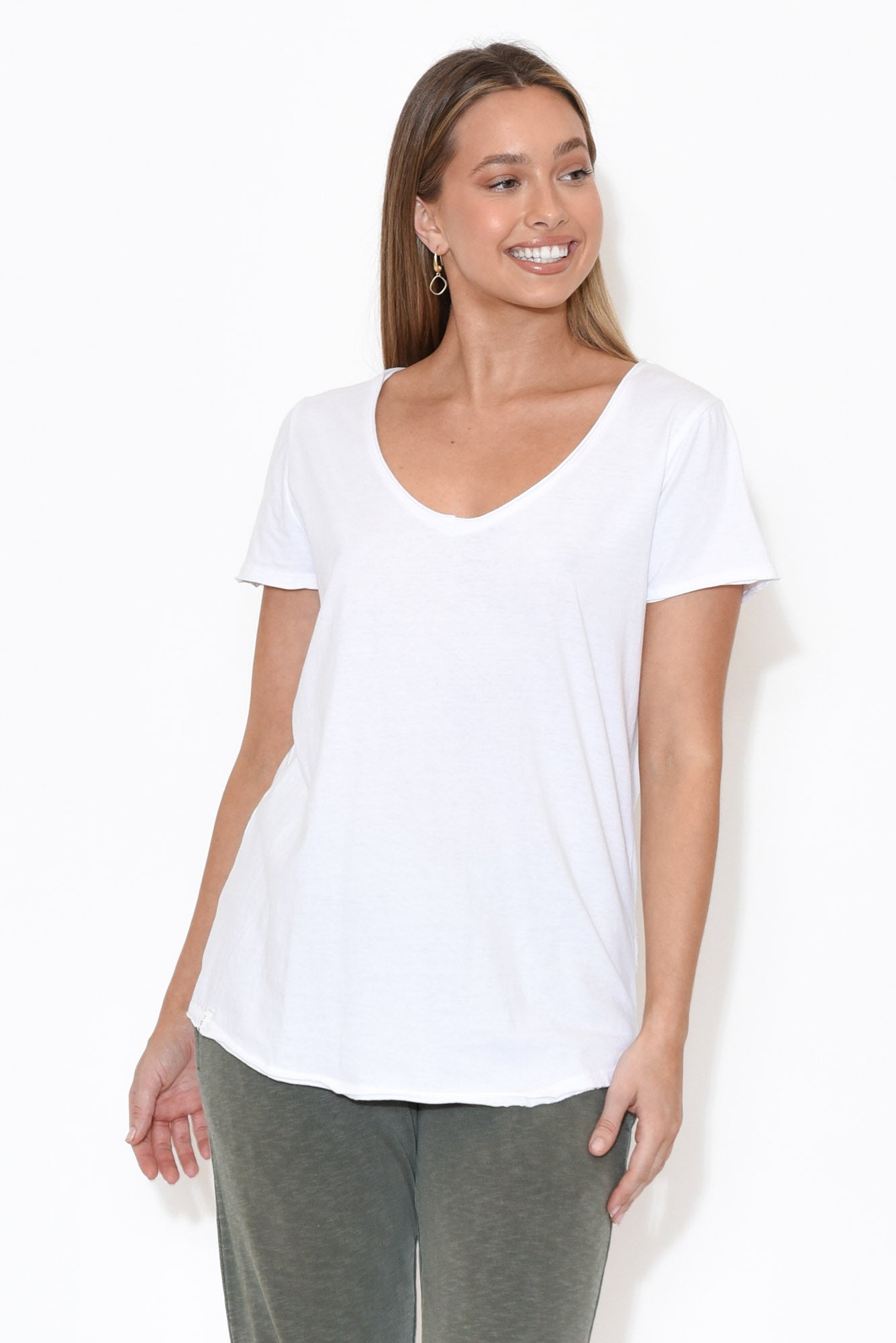 White Cotton Fundamental Vee Tee