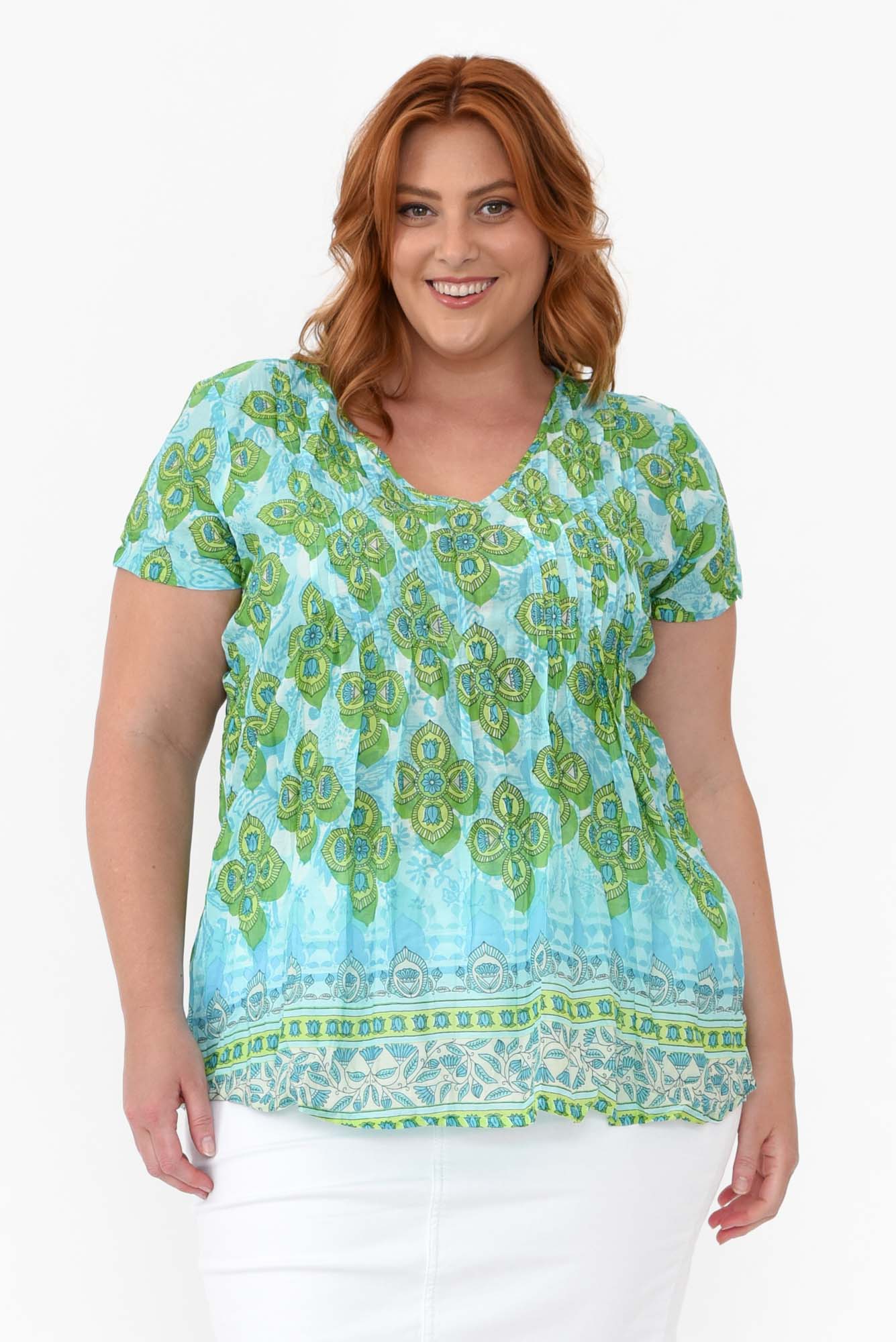 Fia Green Geo Cotton Top