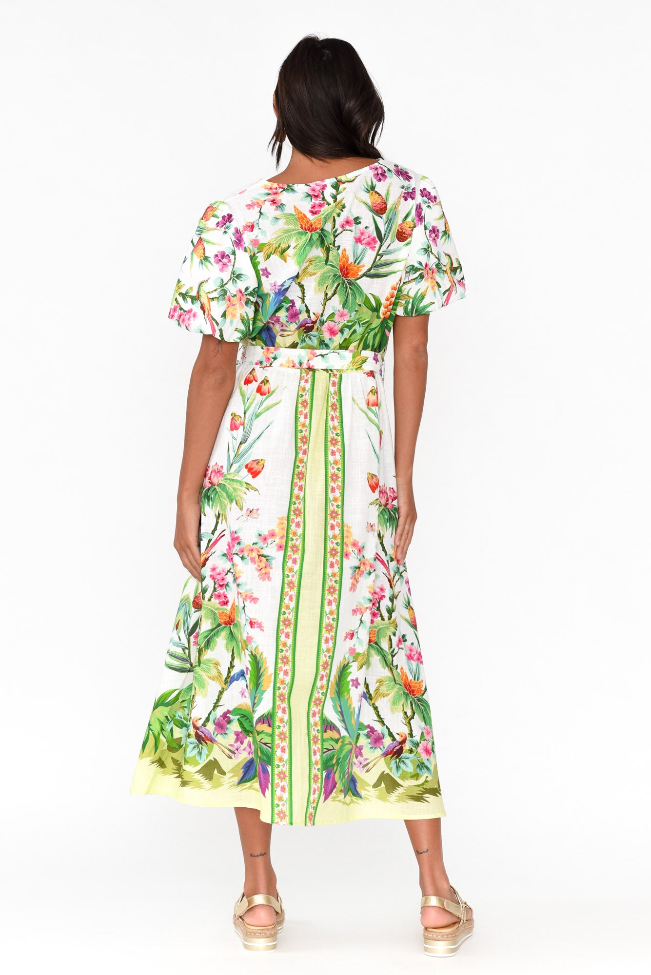 Cobana Green Tropical Cotton Belted Dress
