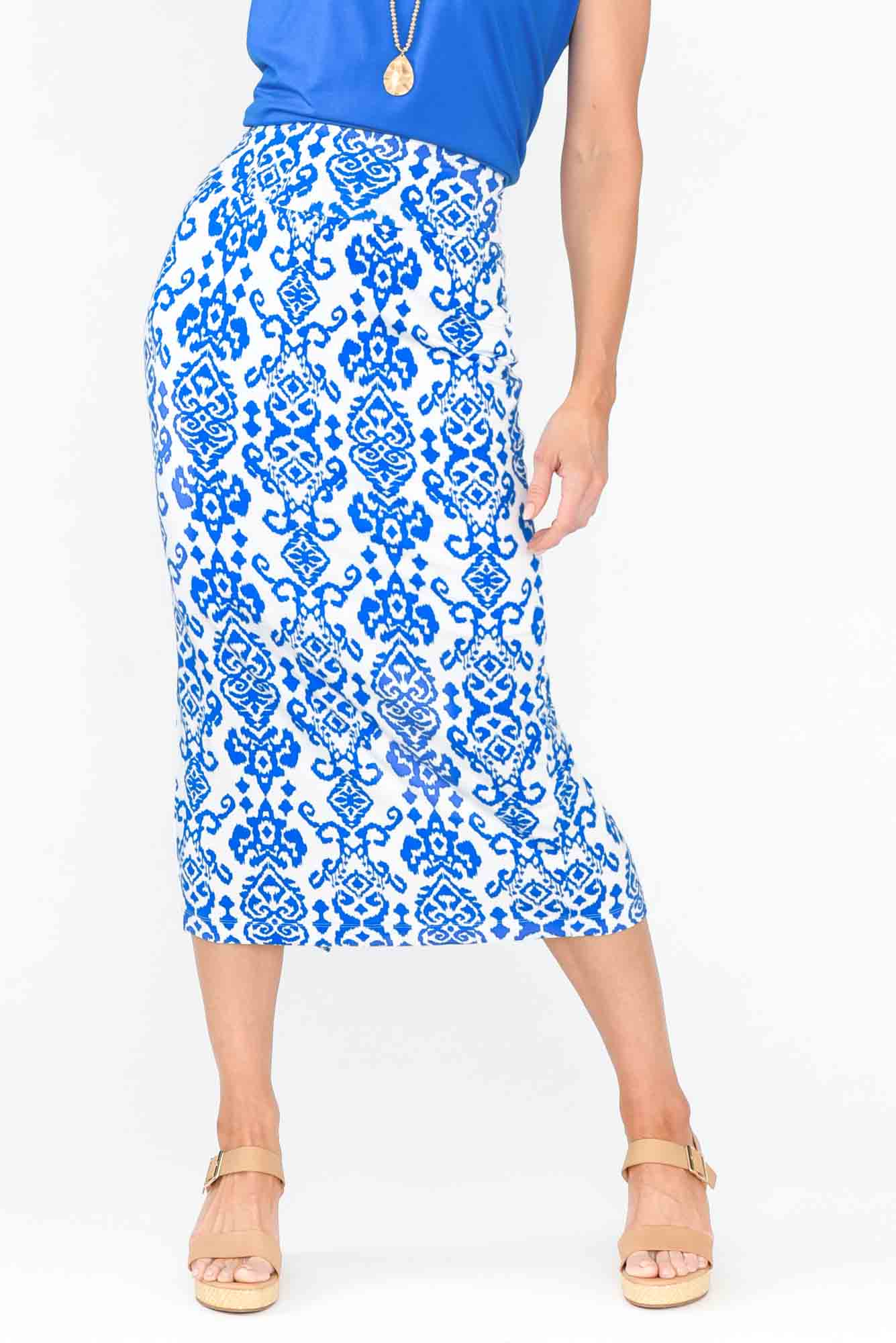 Blue Ikat Bamboo Maxi Tube Skirt