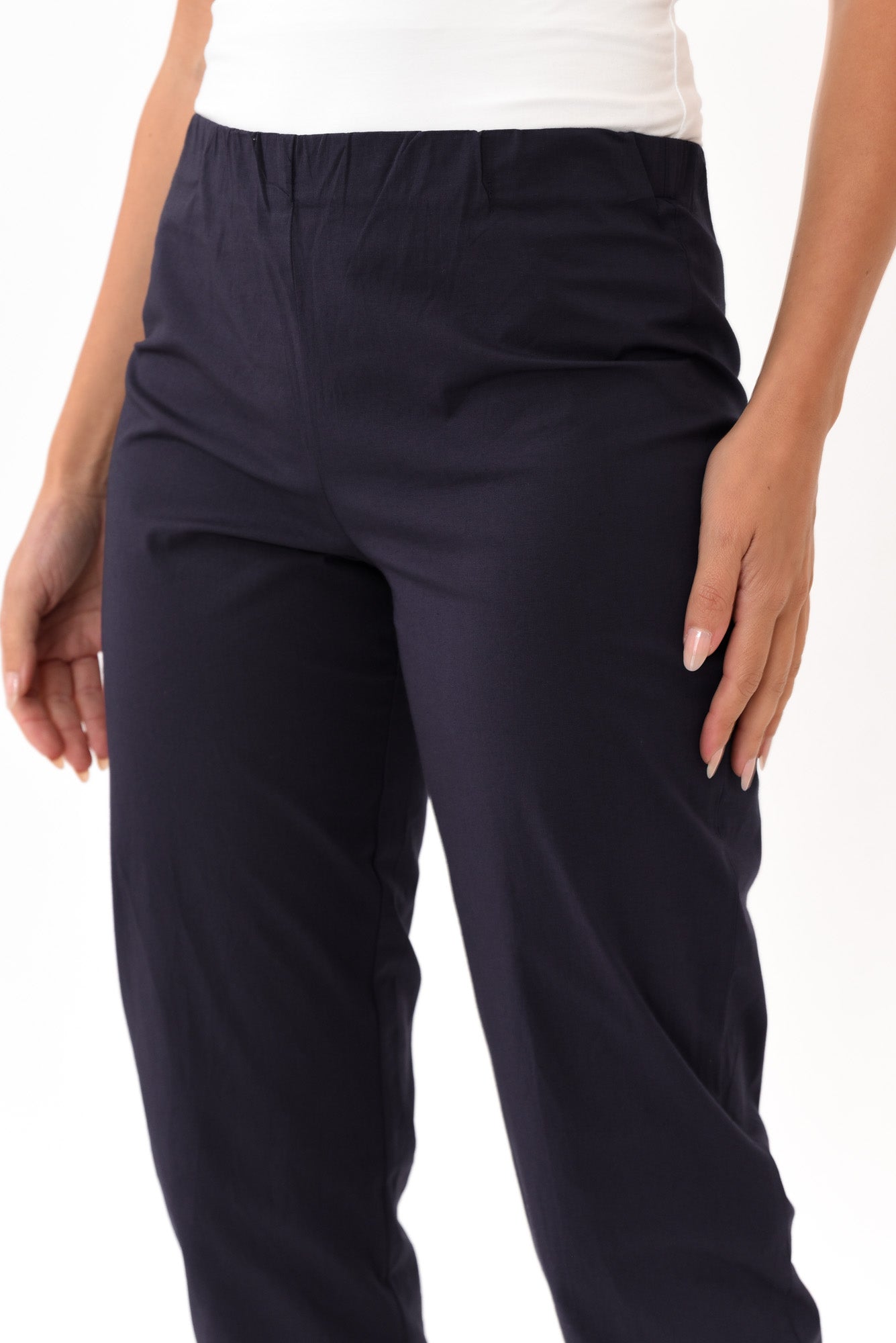 Zara Navy Cotton Cropped Stretch Pant