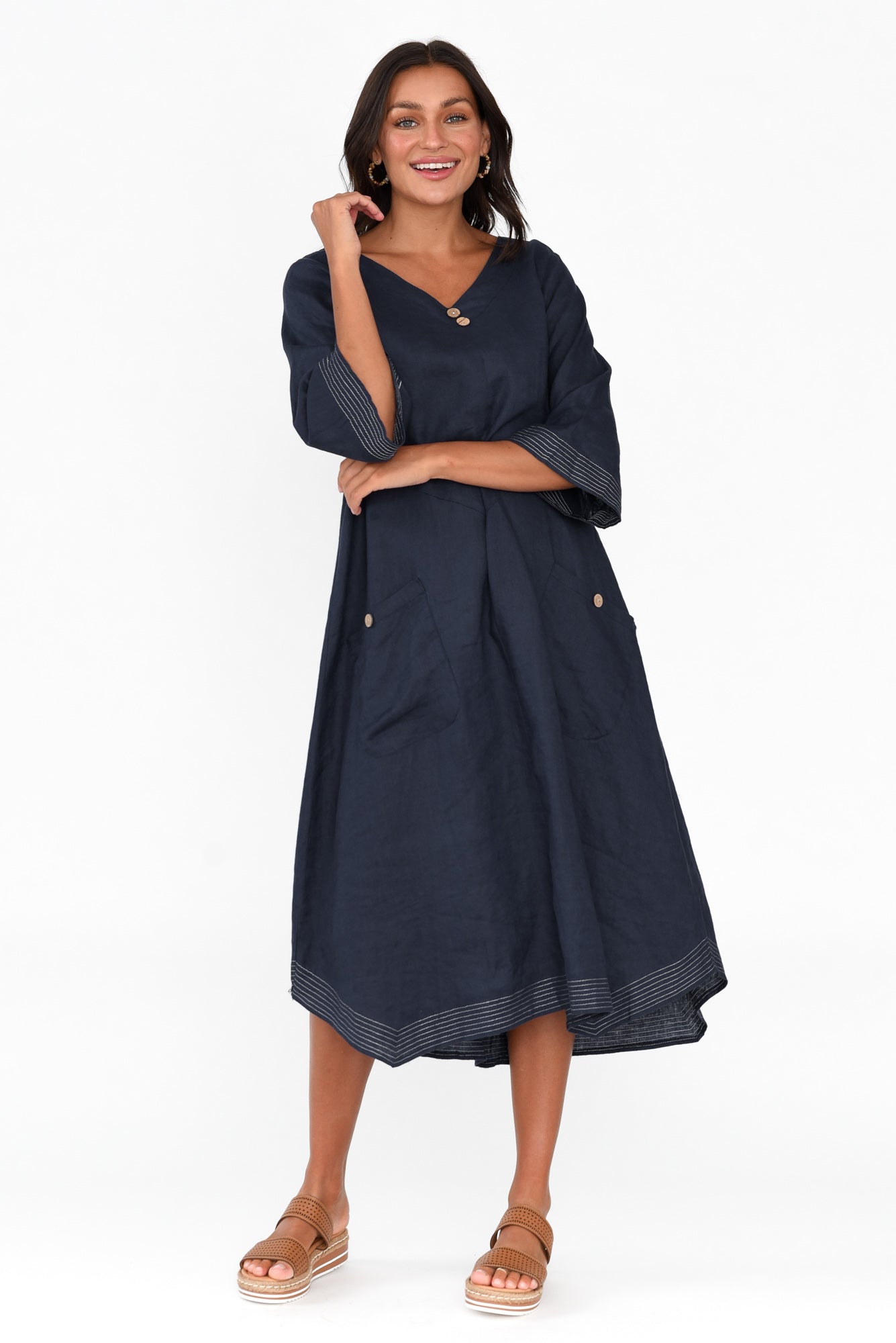 Lolita Navy Linen Pocket Dress