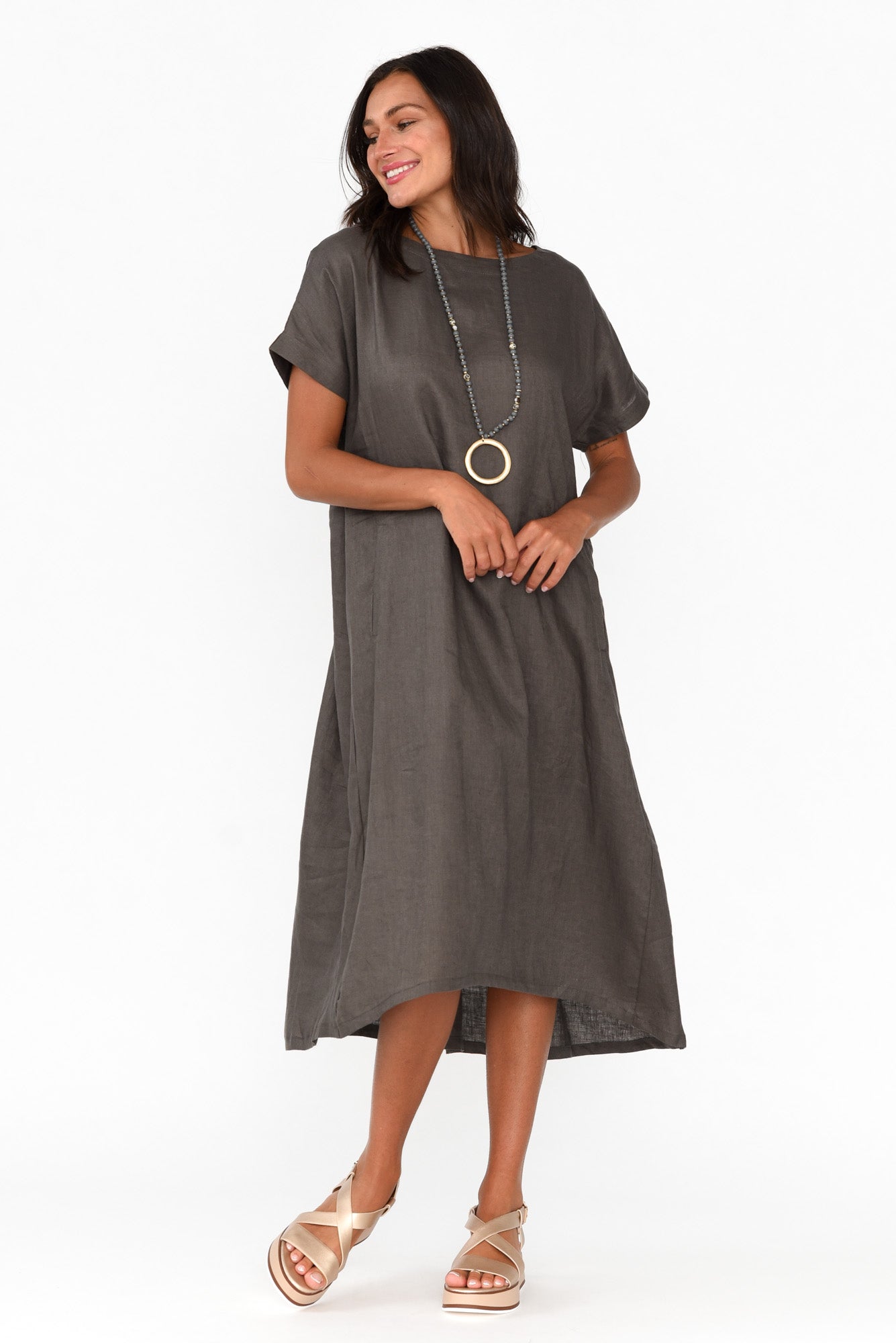 Zeffie Charcoal Linen Pocket Dress