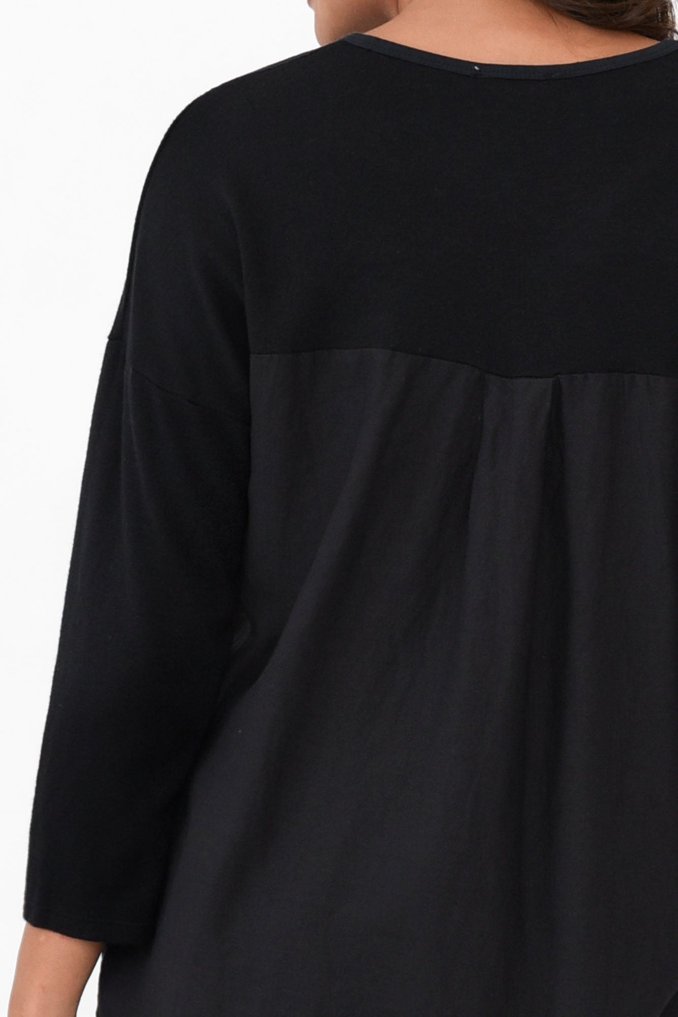 Mariah Black Linen Cotton Panel Top