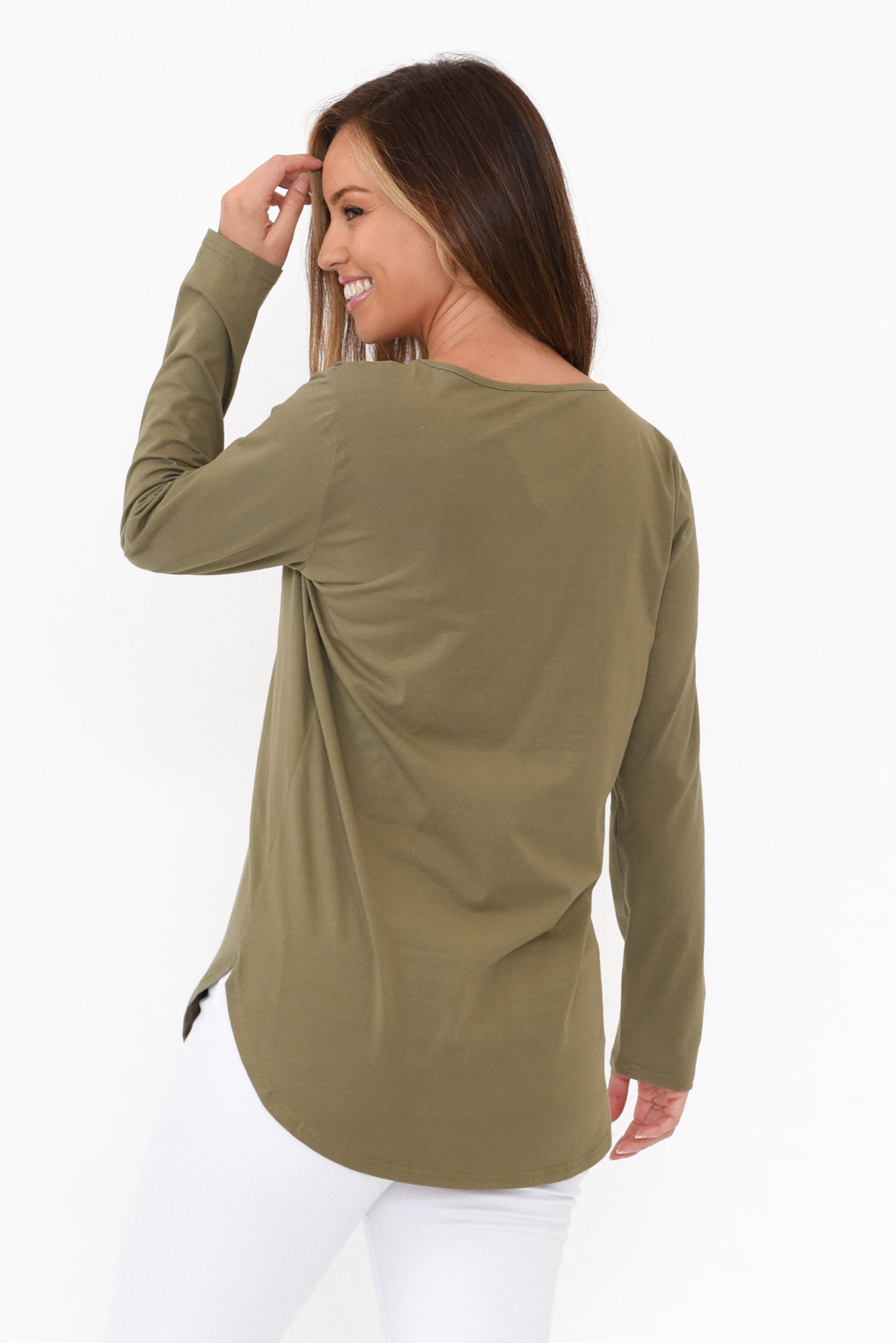 Archer Khaki Cotton Long Sleeve Top