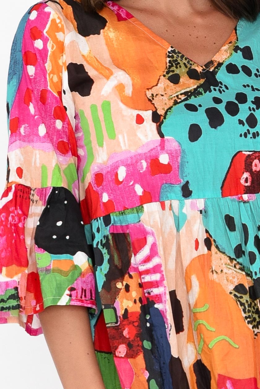 Alanya Pink Abstract Organic Cotton Dress