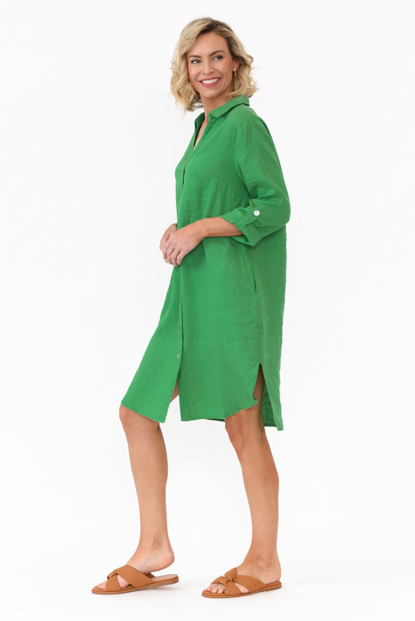 Dakota Green Linen Shirt Dress