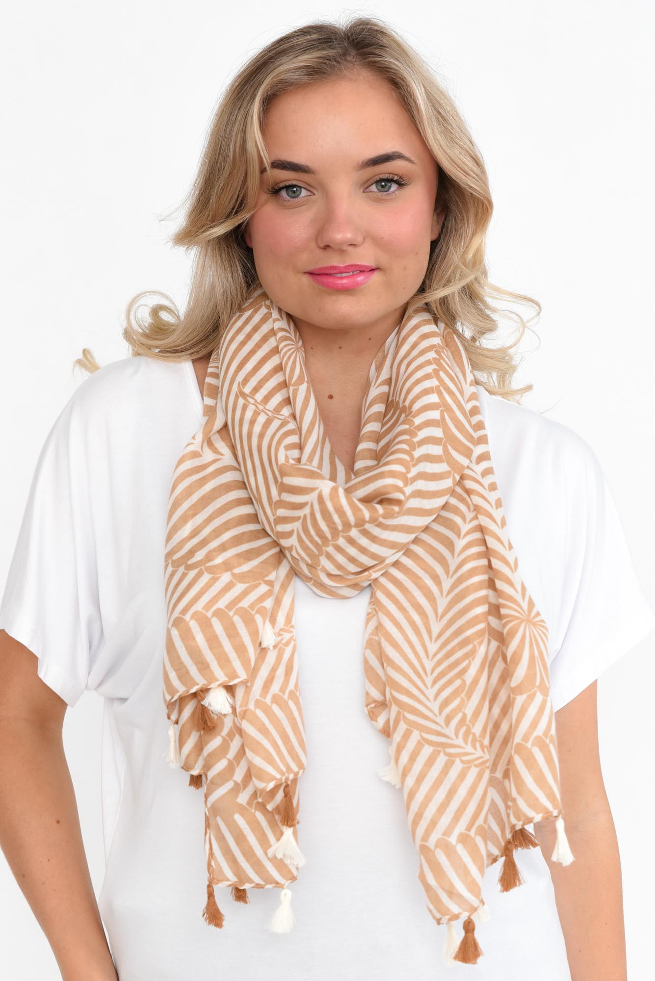 Alize Tan Geometric Scarf