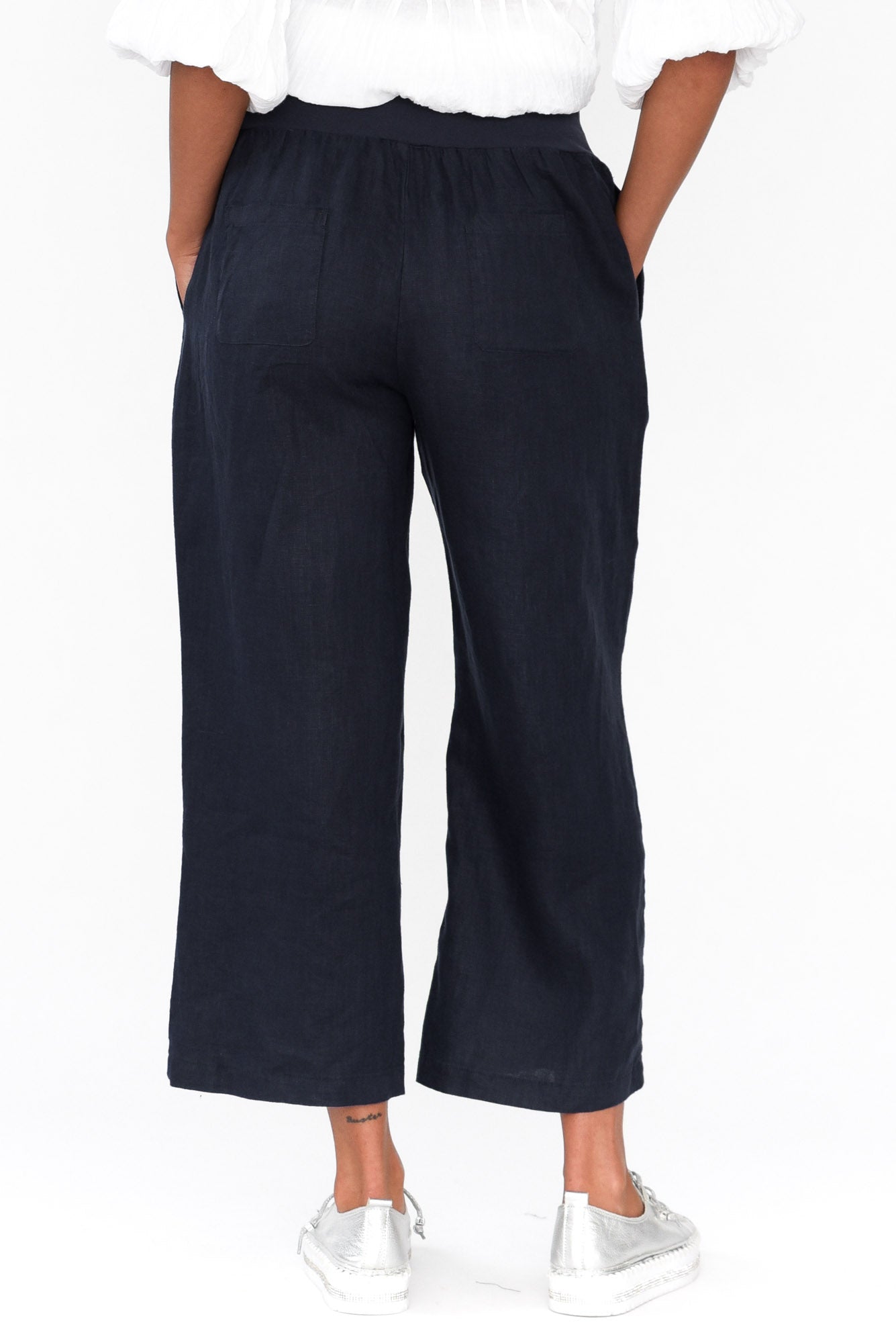 Griffin Navy Linen Wide Leg Pant