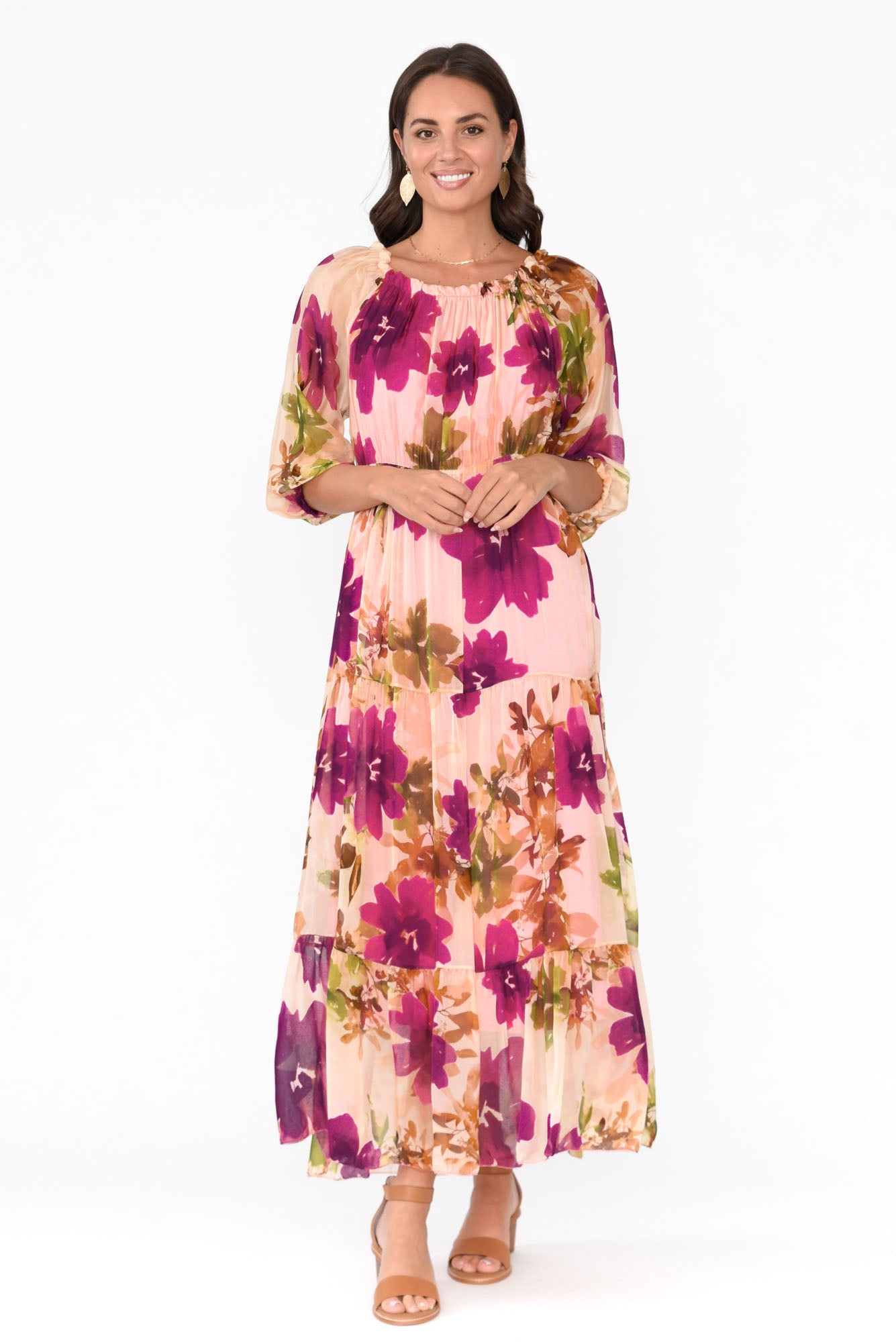 Giardino Pink Floral Silk Dress
