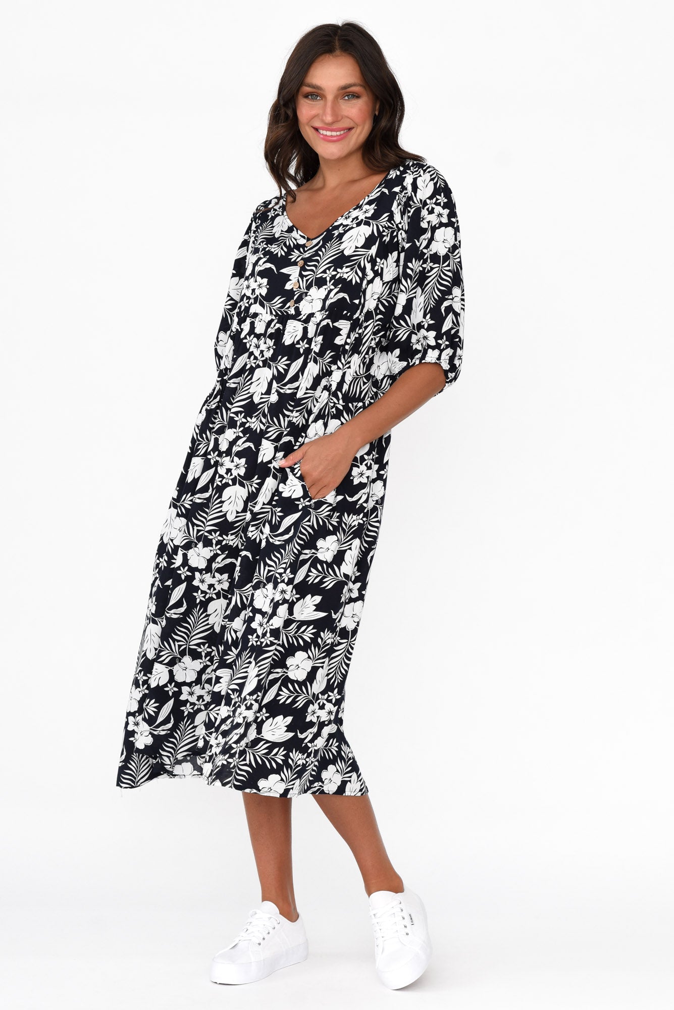 Kacey Black Garden Button Dress