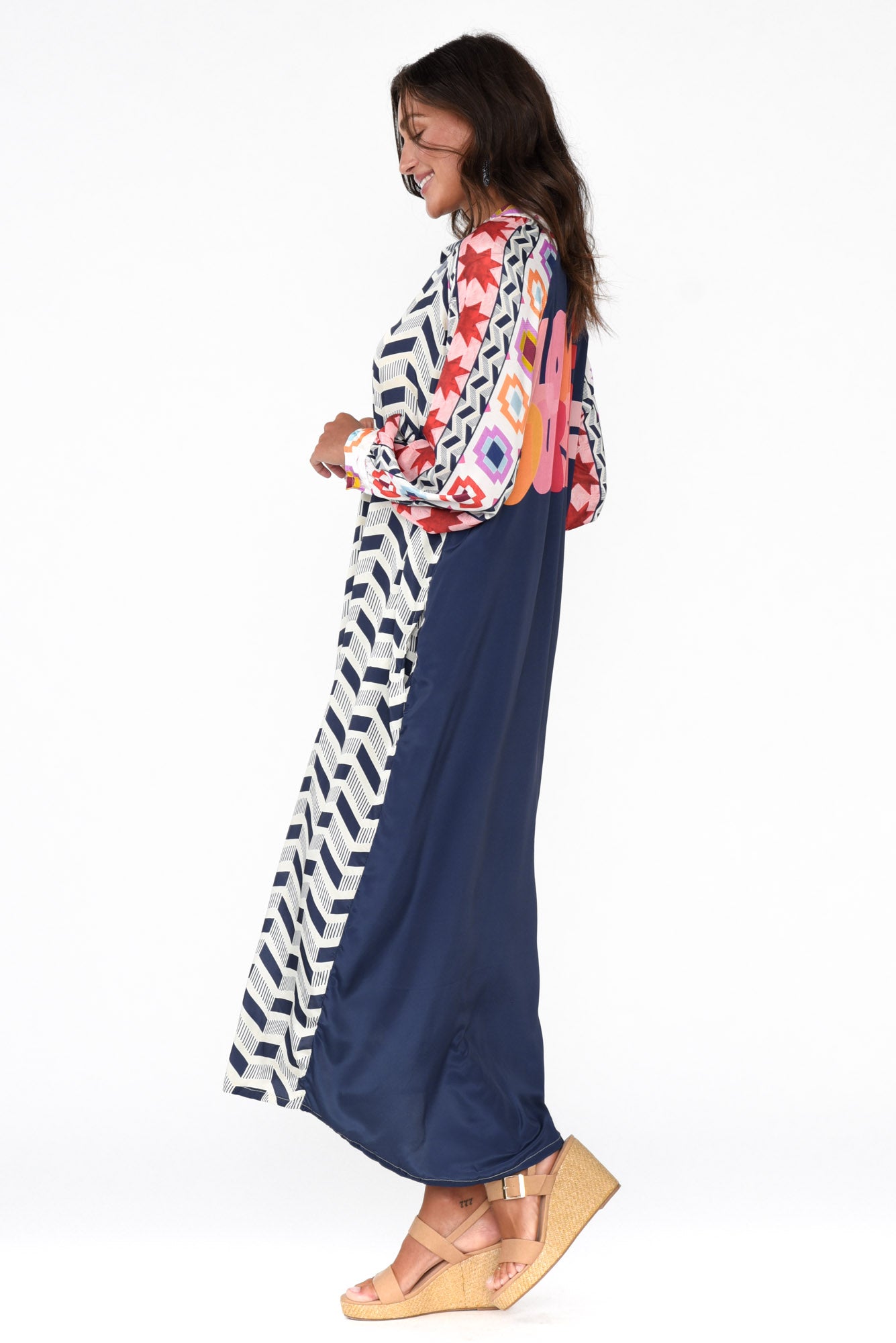 Maeva Navy Geometric Shirt Dress