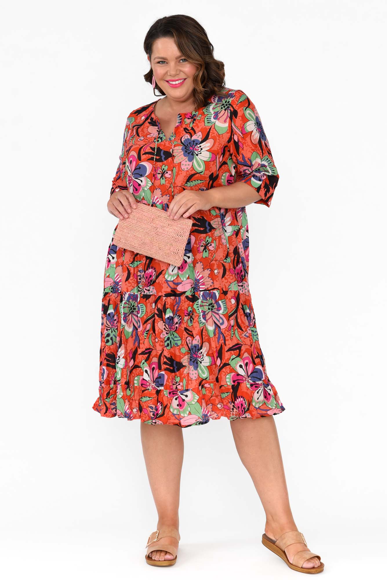 Layla Pink Flower Crinkle Cotton Dress
