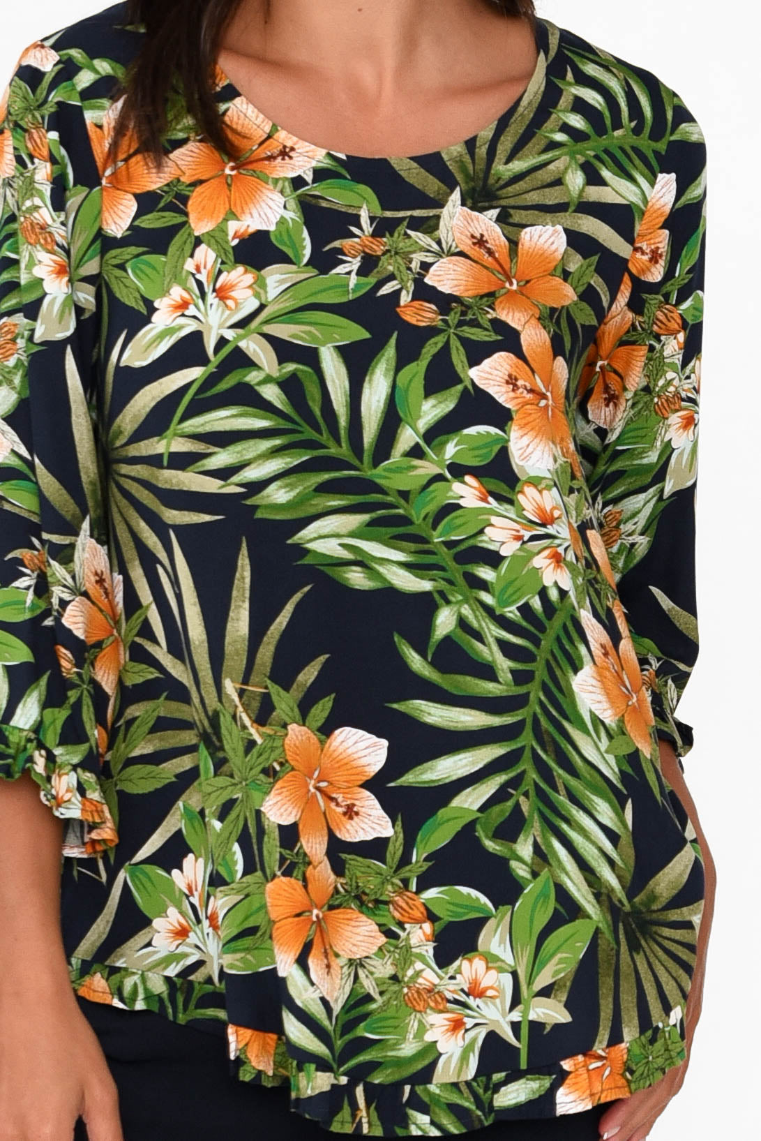 Beacon Green Tropical Ruffle Top