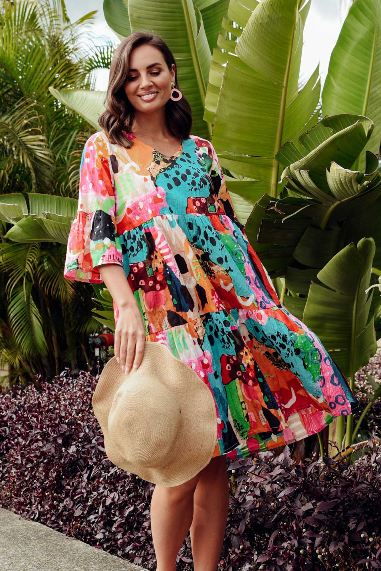 Alanya Pink Abstract Organic Cotton Dress