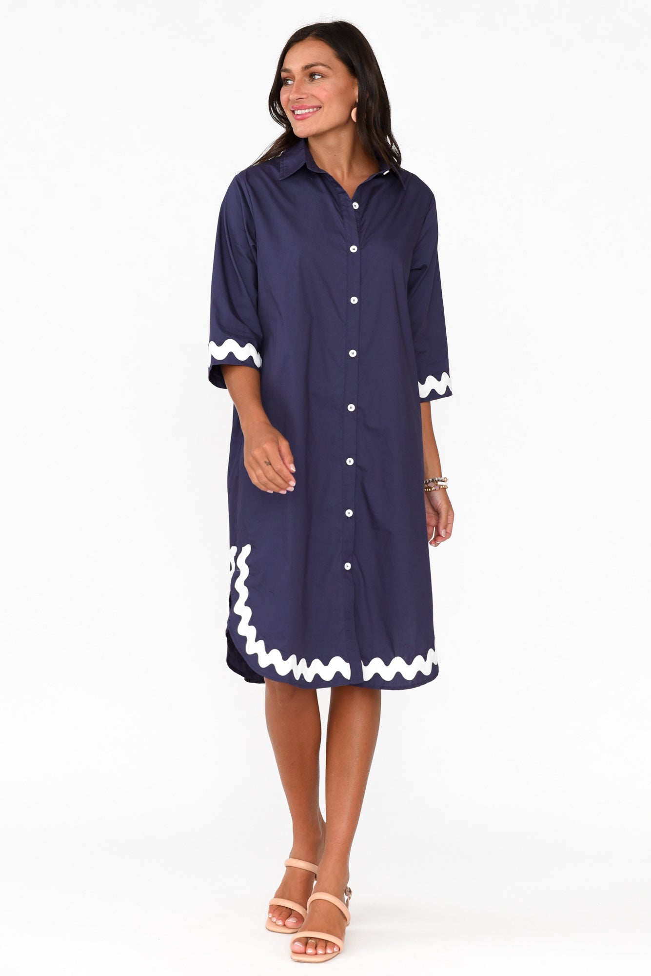 Teton Navy Trim Cotton Shirt Dress