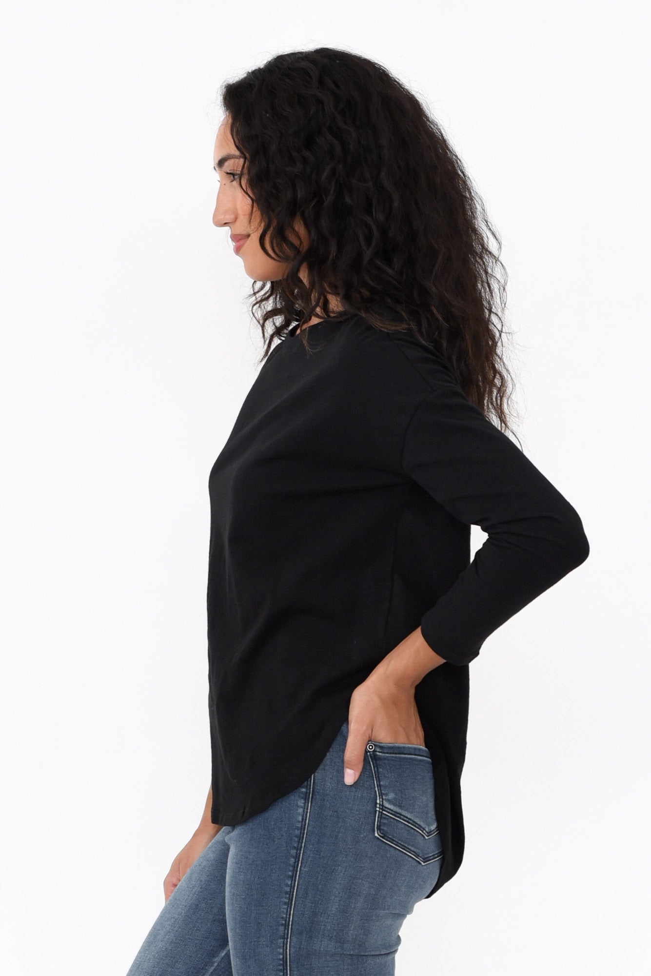 Jessie Black Cotton Hi Lo Top