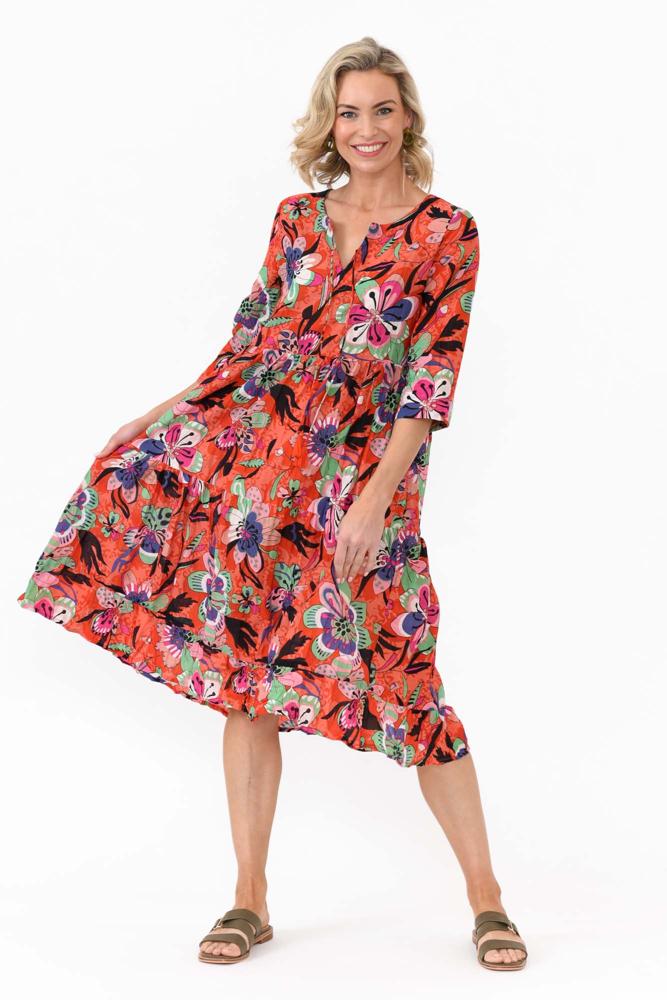 Layla Pink Flower Crinkle Cotton Dress