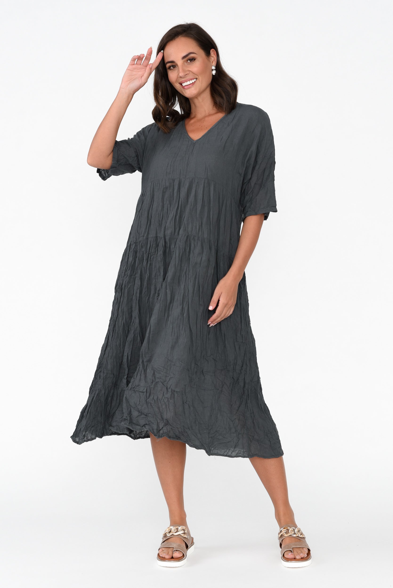 Embry Ash Grey Crinkle Cotton Dress