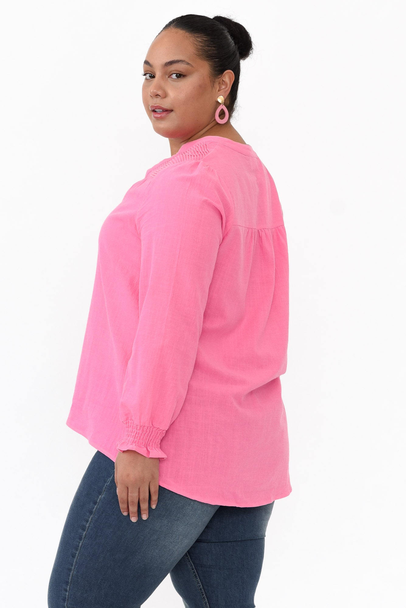 April Pink Cotton V Neck Top