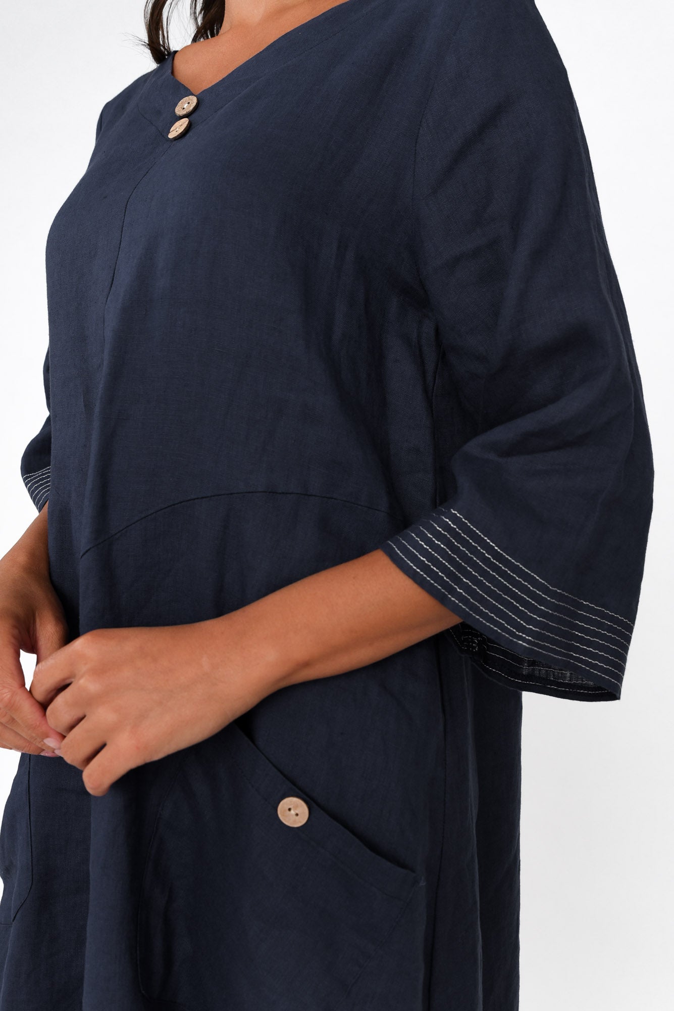 Lolita Navy Linen Pocket Dress