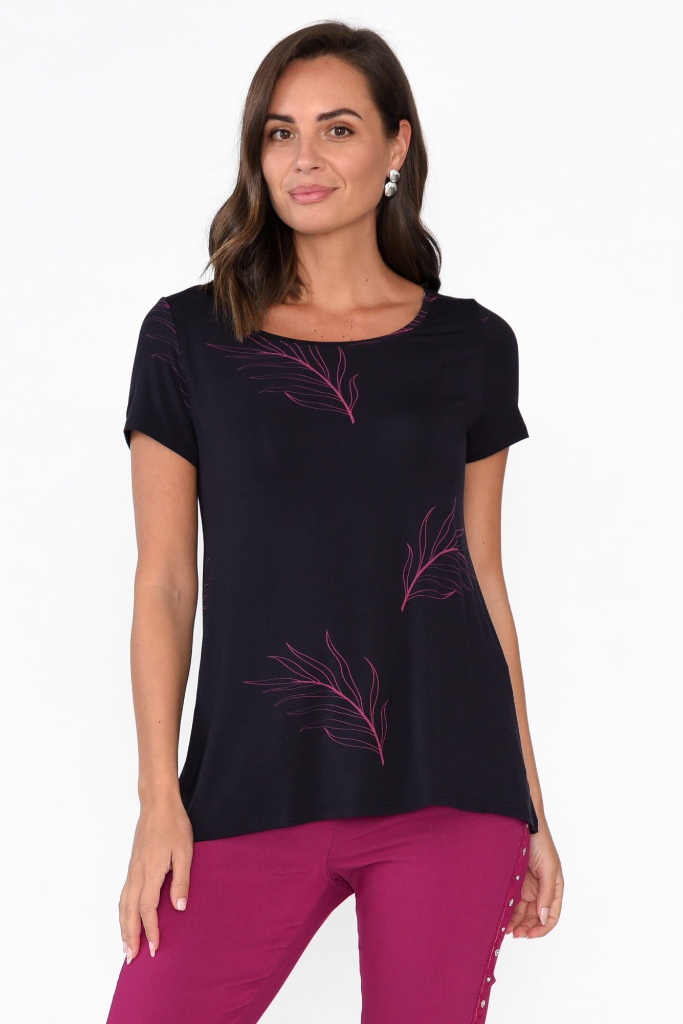 Navy Leaf Micro Modal Swing Tee