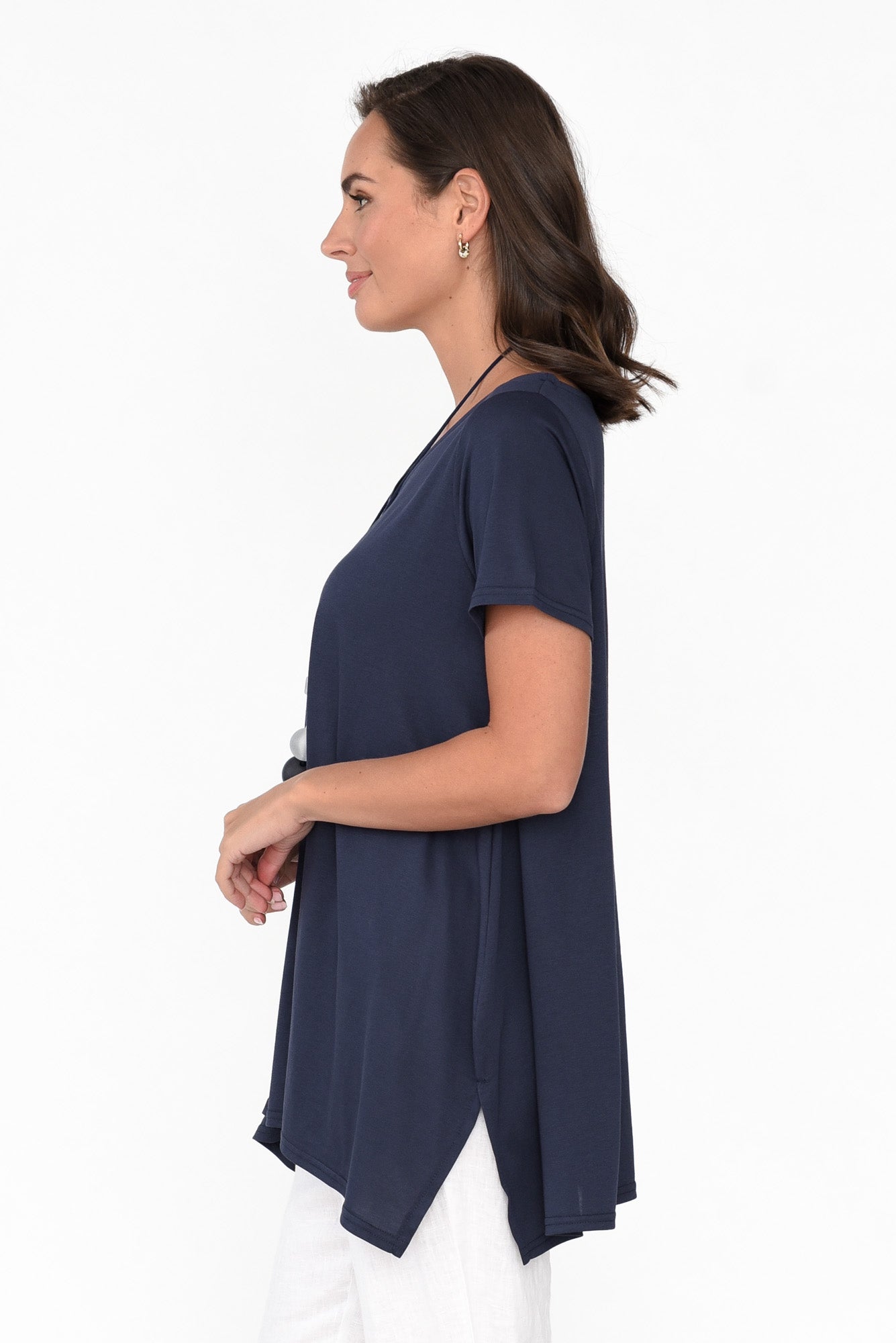 Marcy Navy Drape Cotton Top