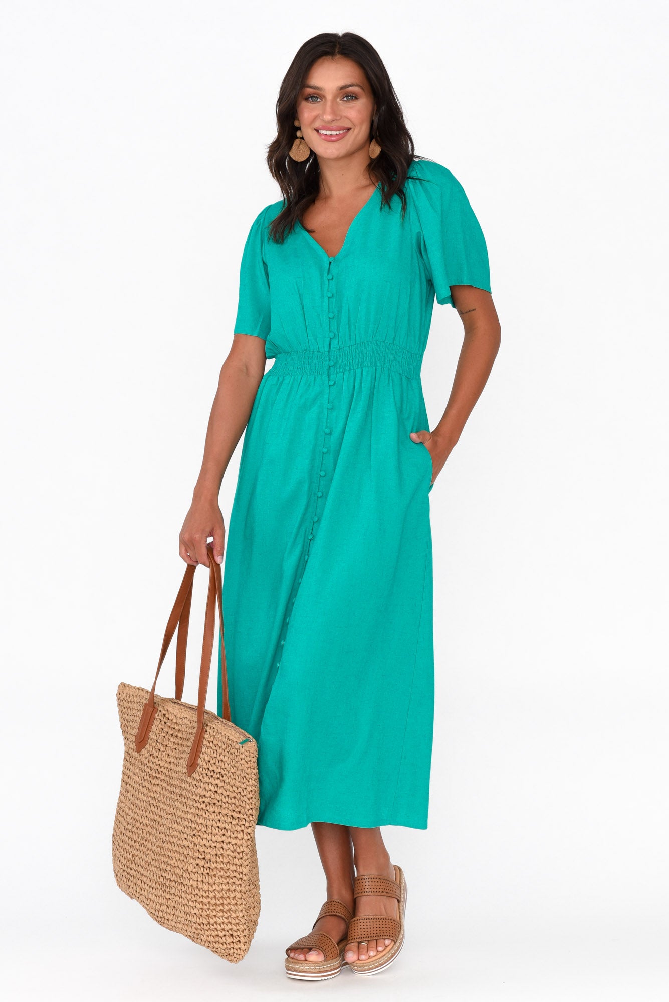 Whitney Teal Linen Blend Dress