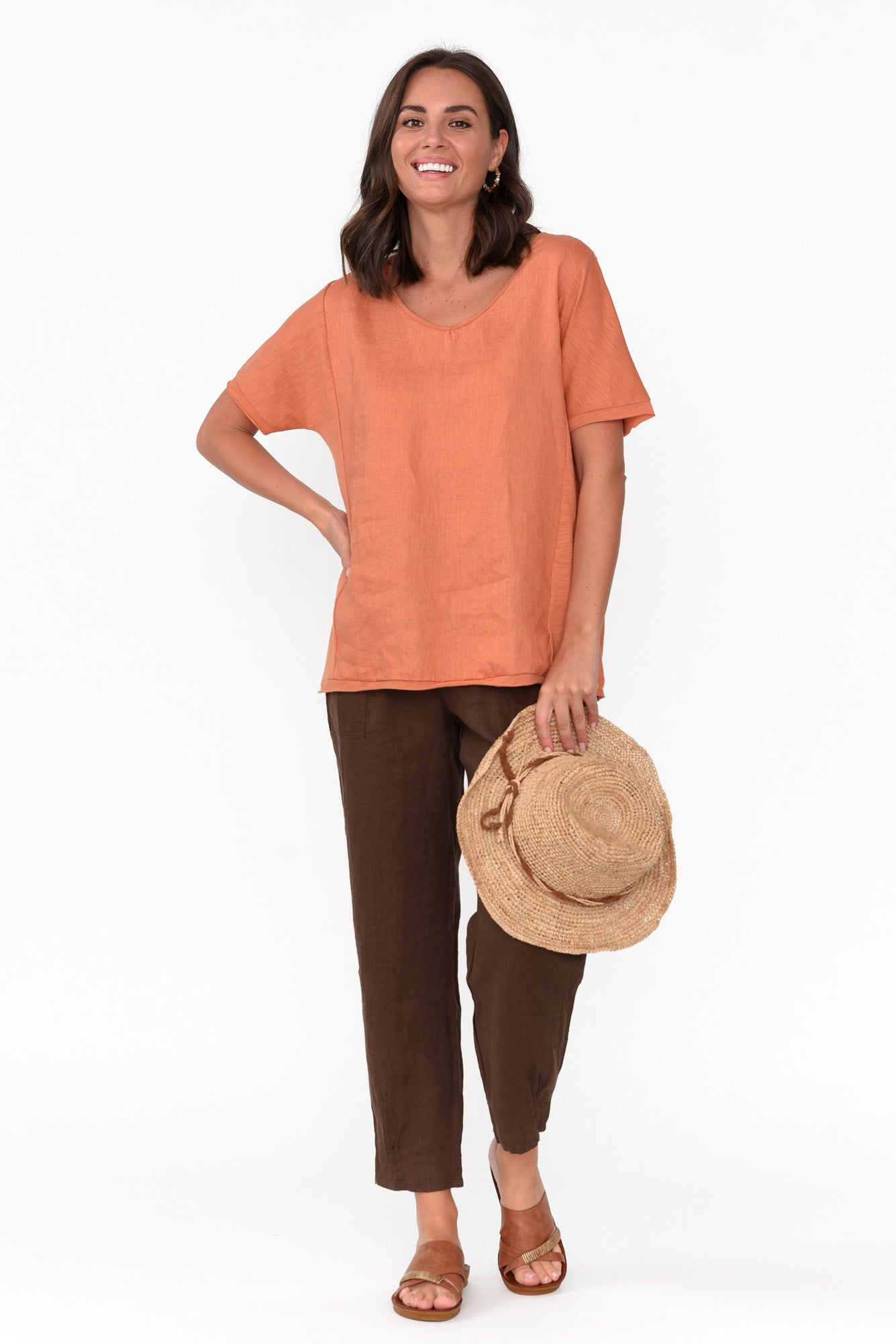 Ishana Rust Linen Cotton Top