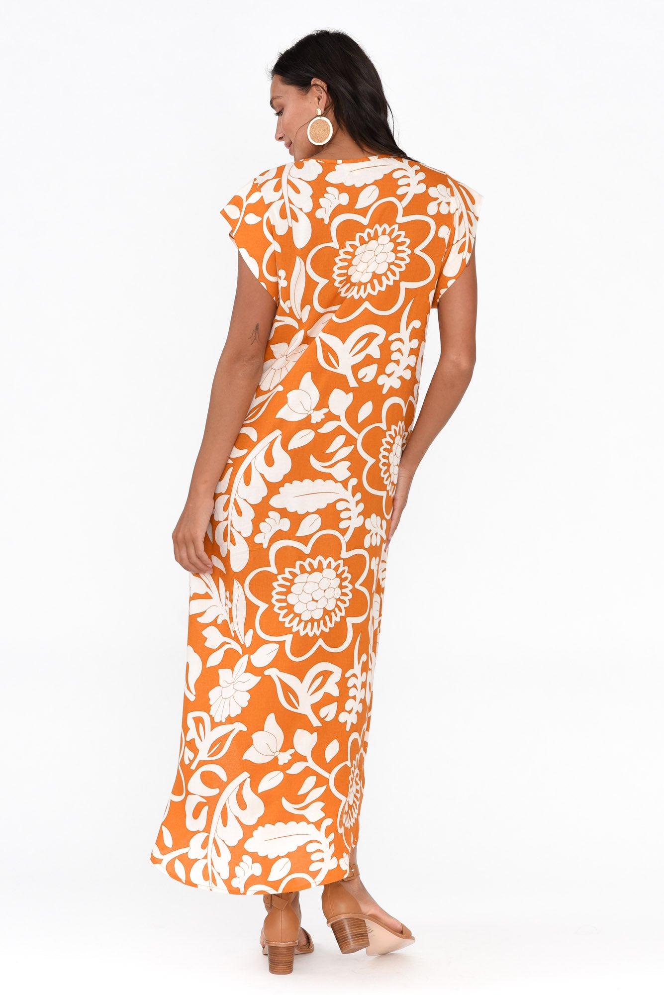 Sebou Orange Garden Midi Dress