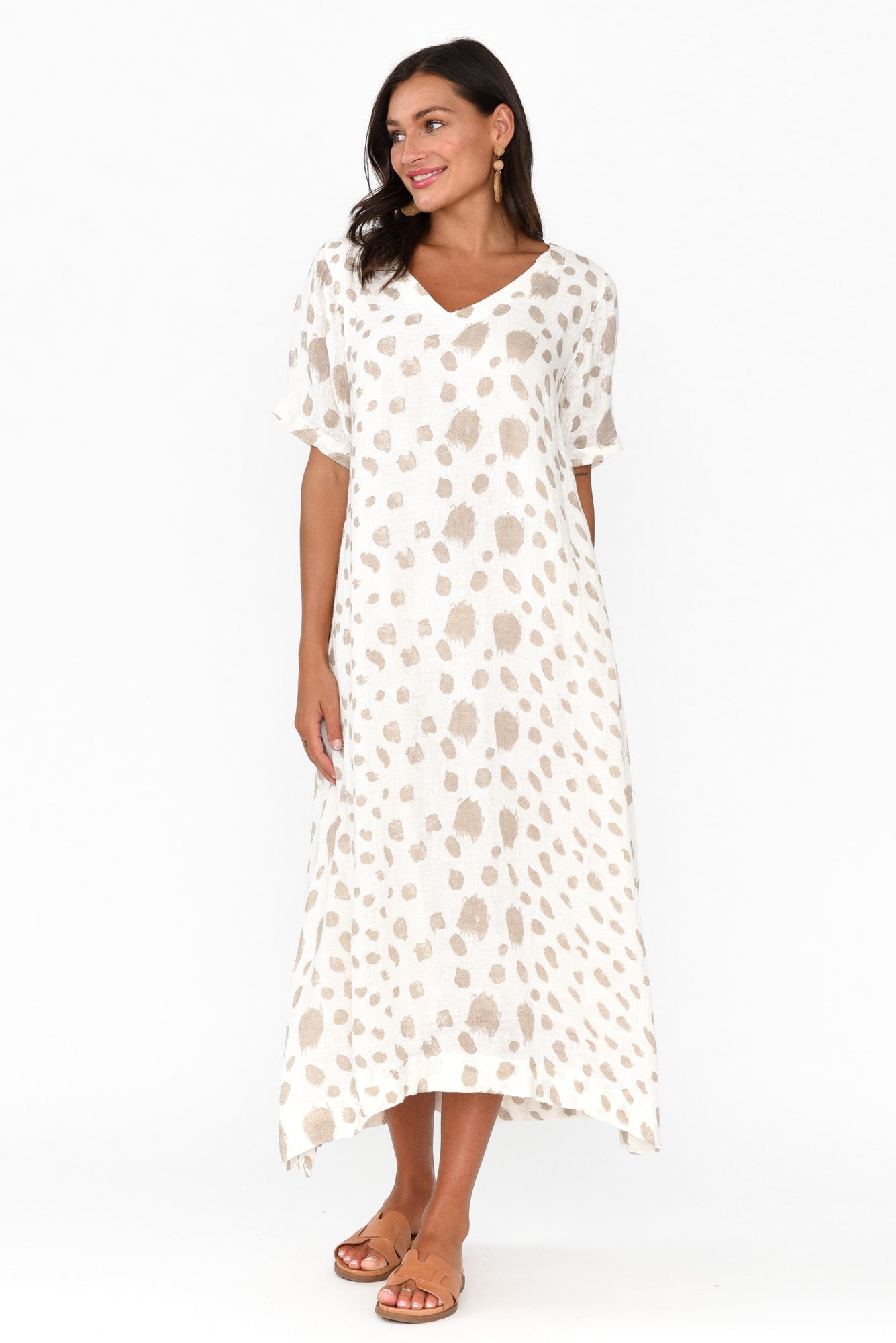 Santana Beige Spot Linen Dress