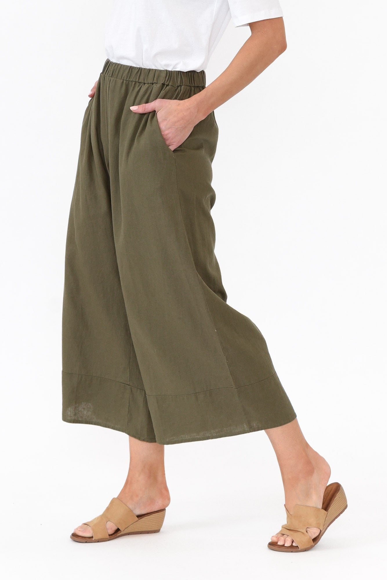 Colleen Khaki Linen Wide Leg Pant