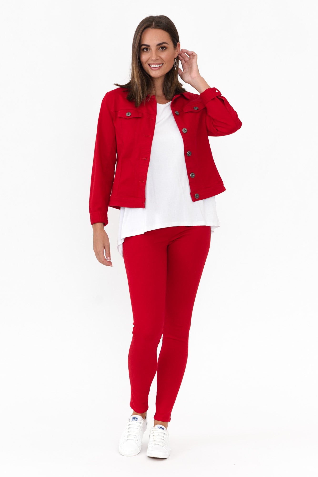 Danielle Red Stretch Jean Jacket