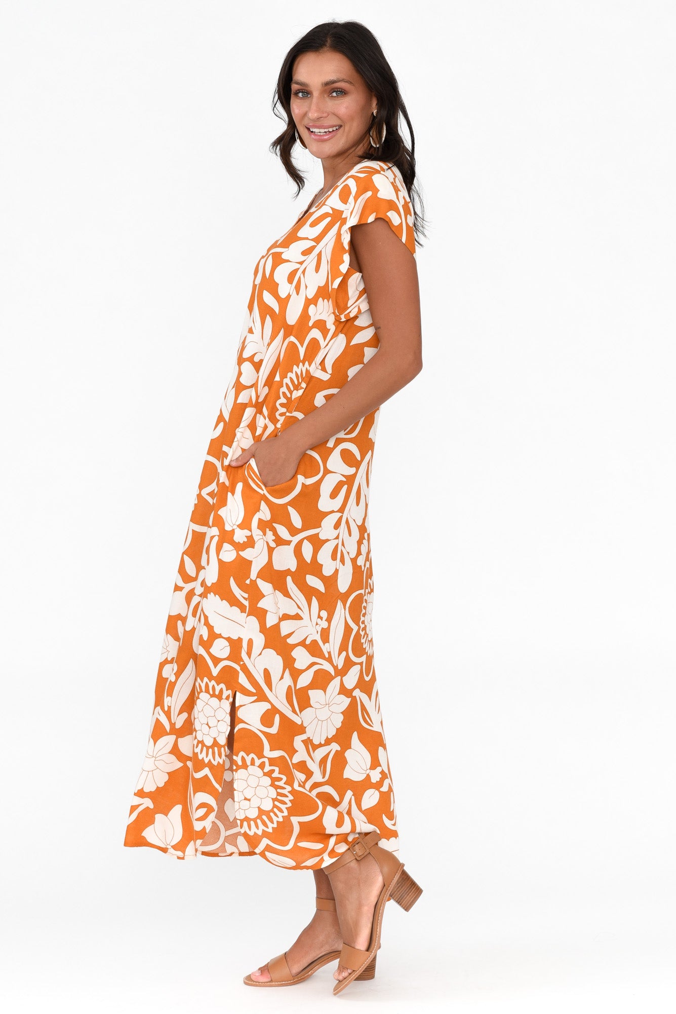 Sebou Orange Garden Midi Dress