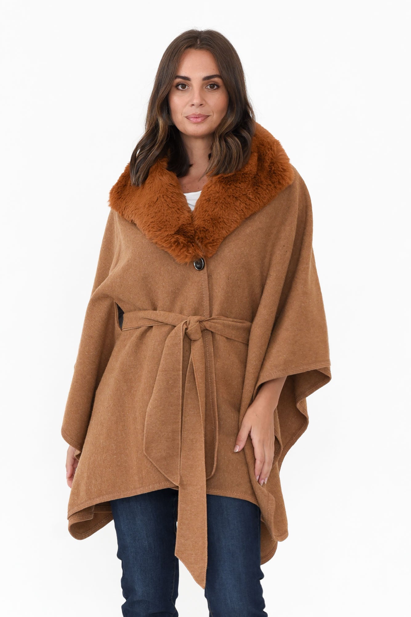 Levi Chocolate Wool Blend Cape