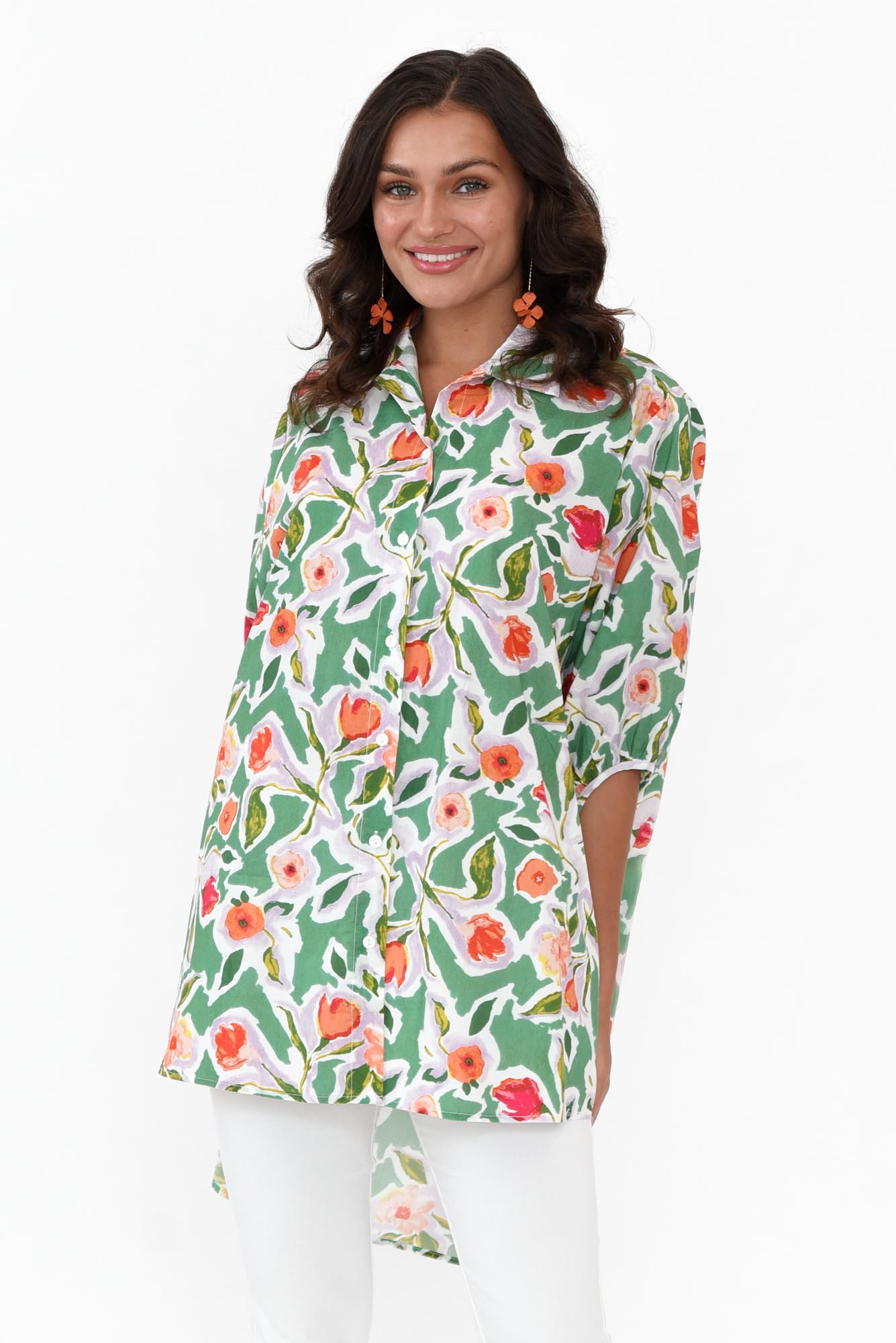 Sadie Green Blossom Cotton Tunic Top