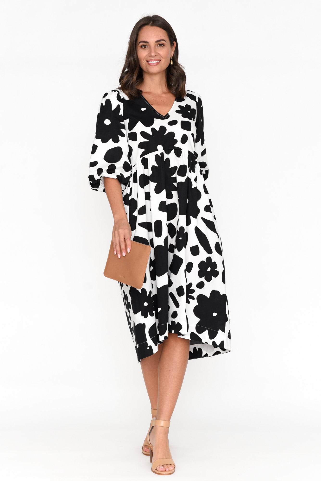 Darla Black Flower Cotton Poplin Dress