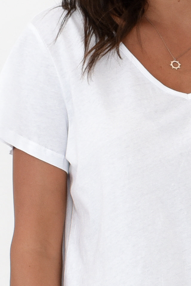Ava White Cotton V Neck Tee