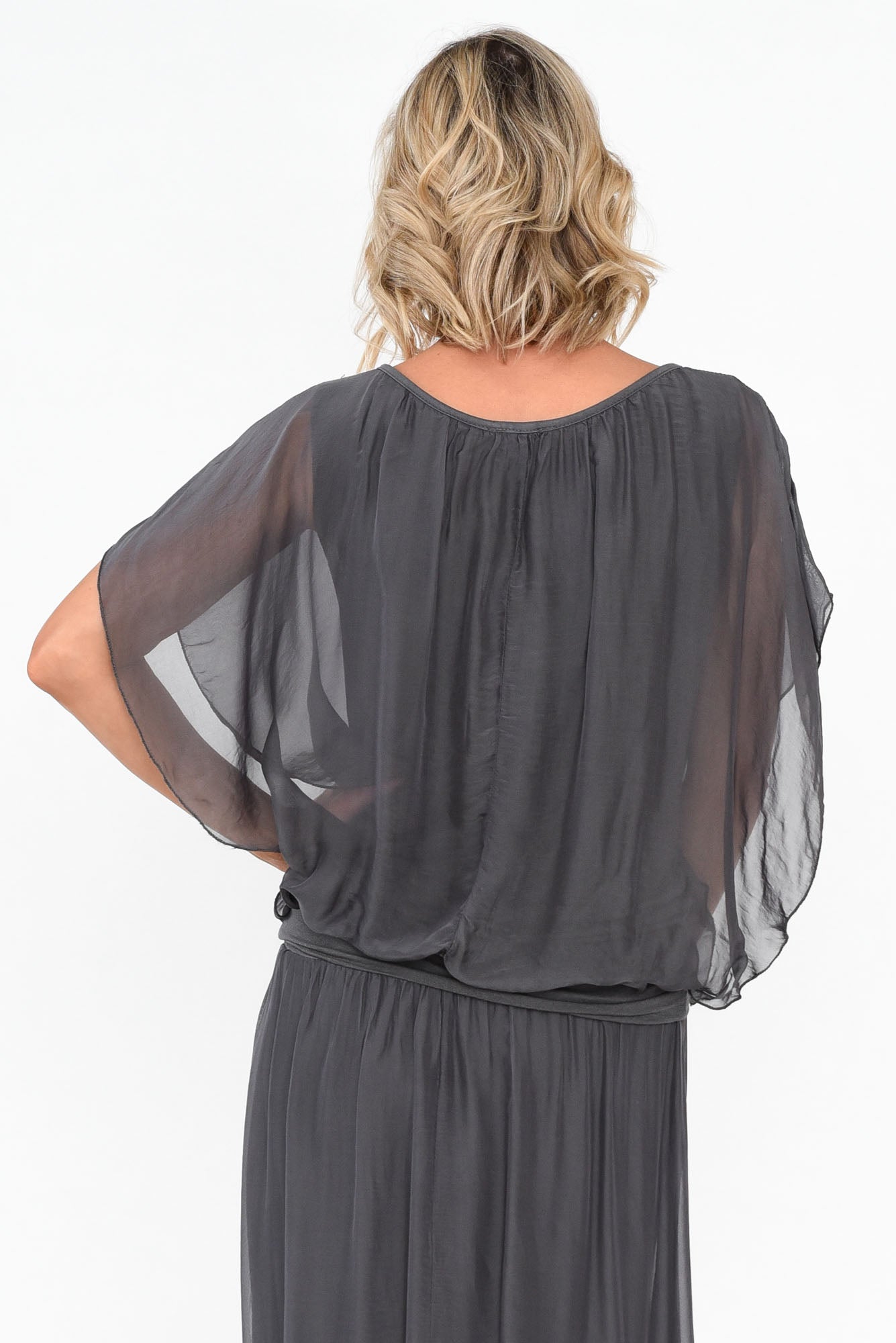 Evaline Charcoal Silk Layer Top