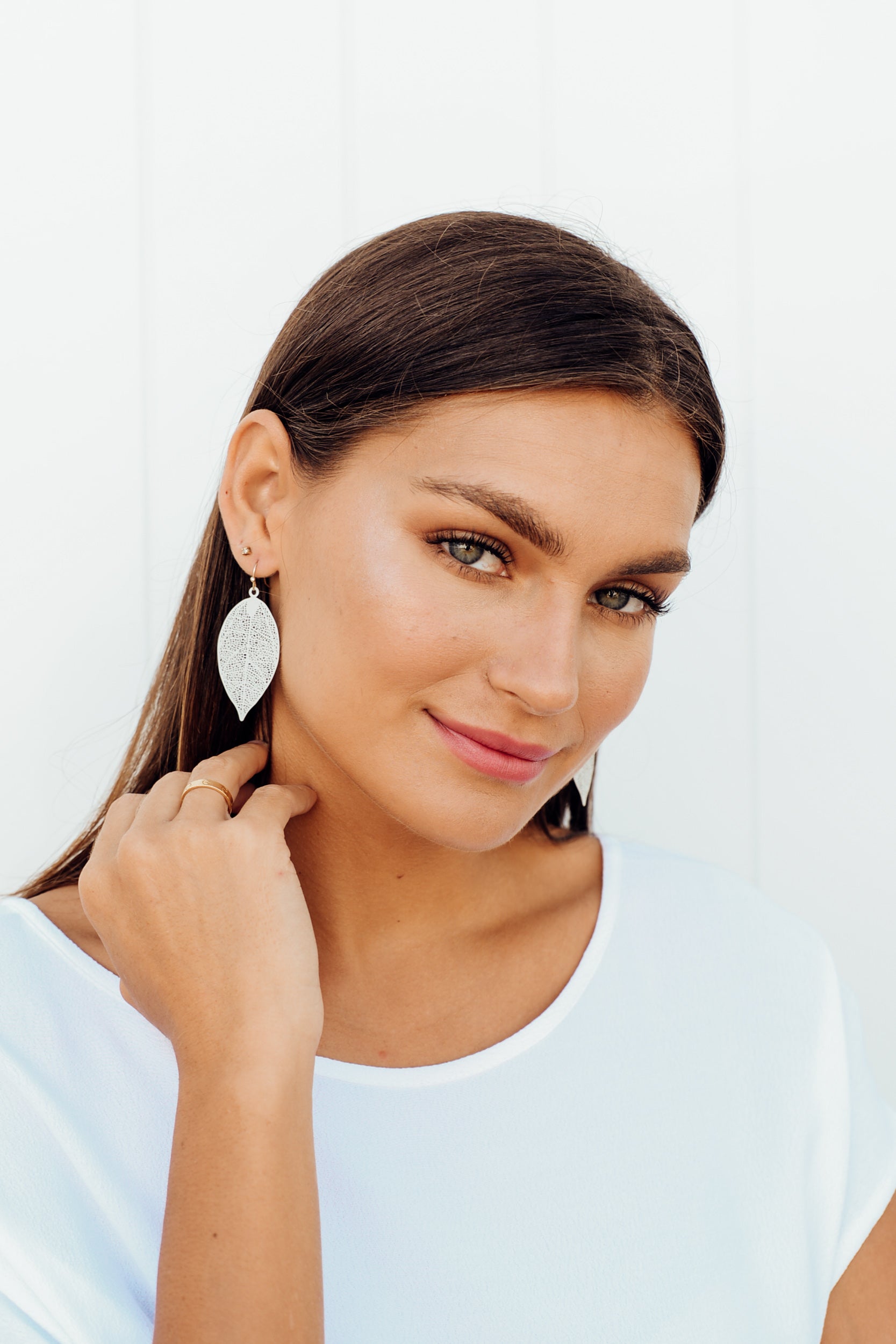 Silver Leaf Cutout Earring