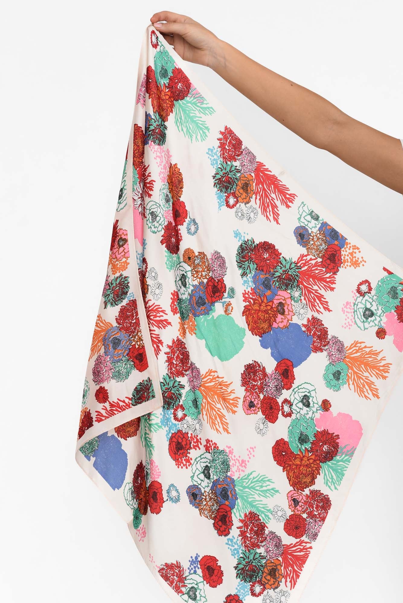 Ilene Red Satin Floral Square Scarf