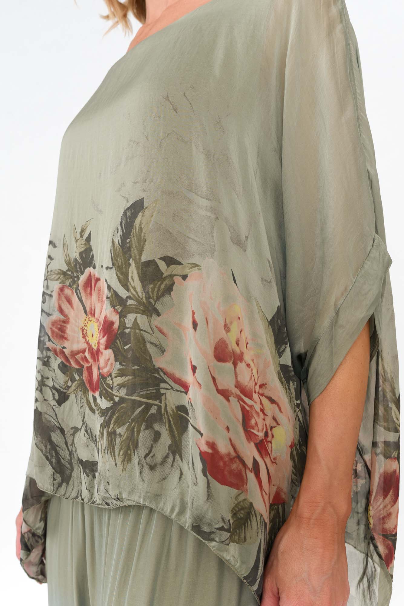 Mayer Sage Floral Silk Top