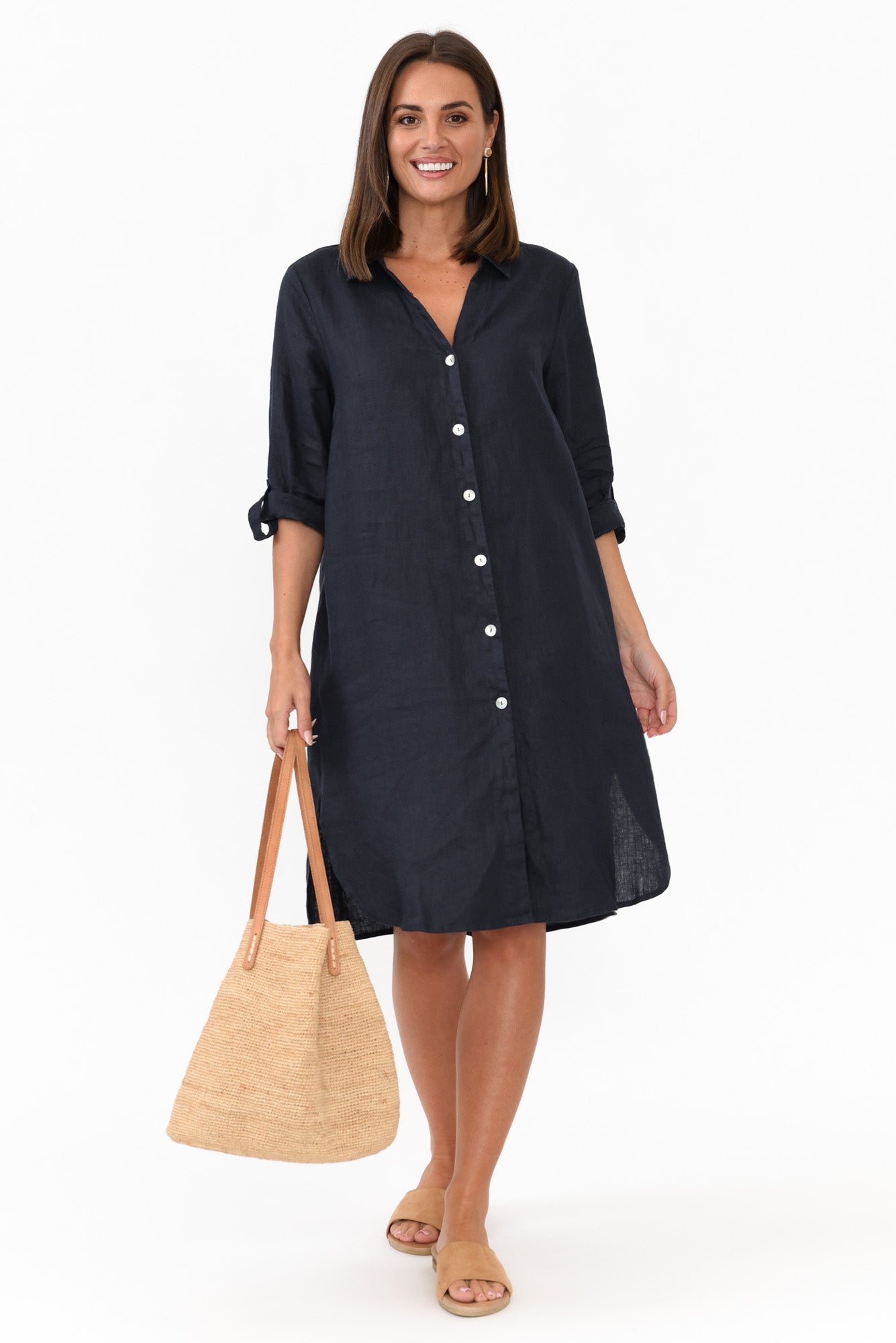 Dakota Navy Linen Shirt Dress